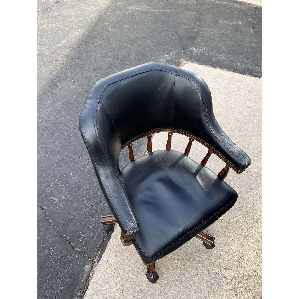 Poker Game Table w/ Four Black Leather Chairs Frontgate Burbank Brand