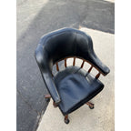 Poker Game Table w/ Four Black Leather Chairs Frontgate Burbank Brand