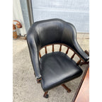 Poker Game Table w/ Four Black Leather Chairs Frontgate Burbank Brand