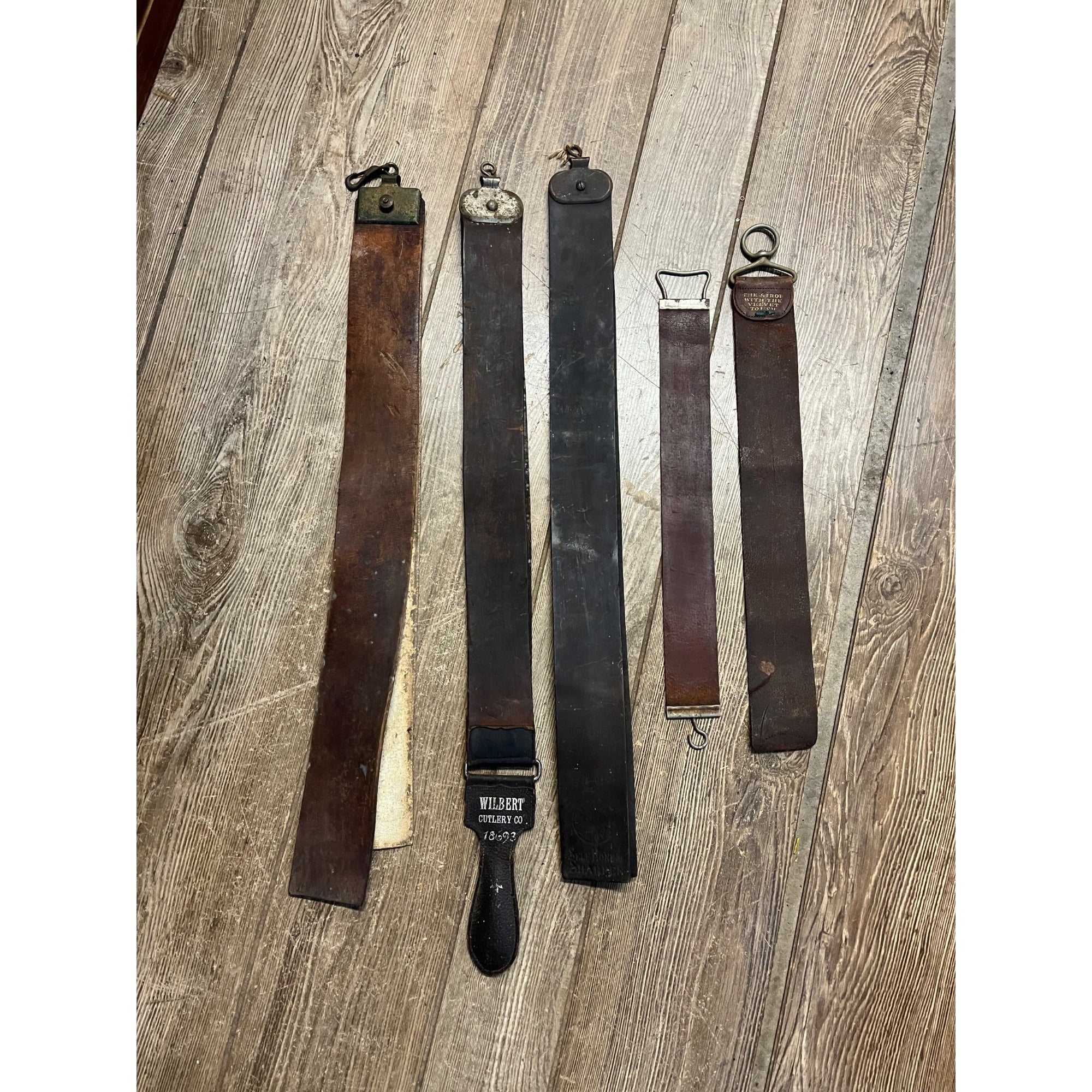 Vintage Lot (5) Leather Razor Sharpening Strops - Used - Barber Shop