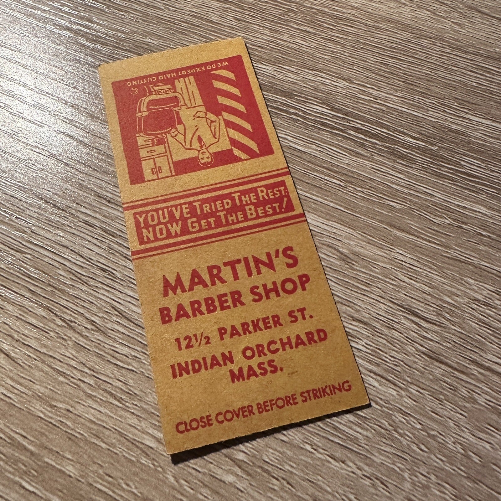 Vintage Martin Barber Shop Indian Orchard Mass Advertising Matchbook