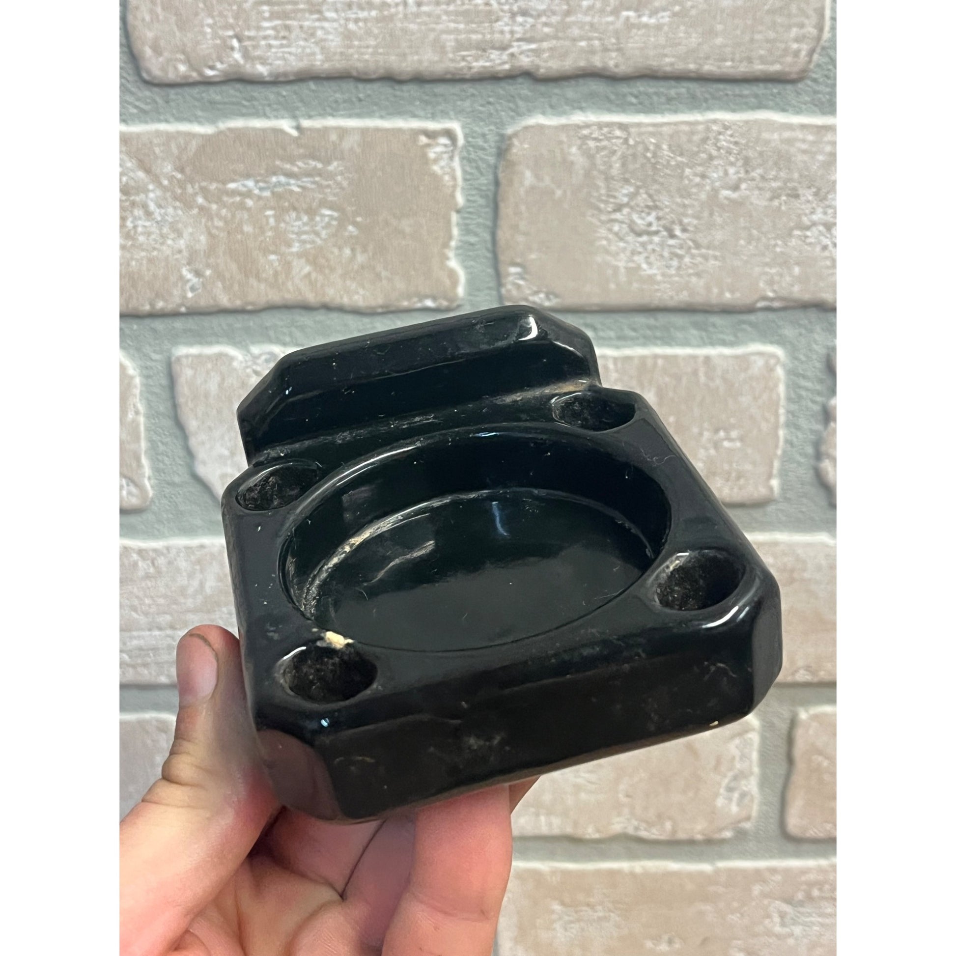 Vintage Art Deco BLACK Porcelain Cup & Toothbrush Holder Wall Mount
