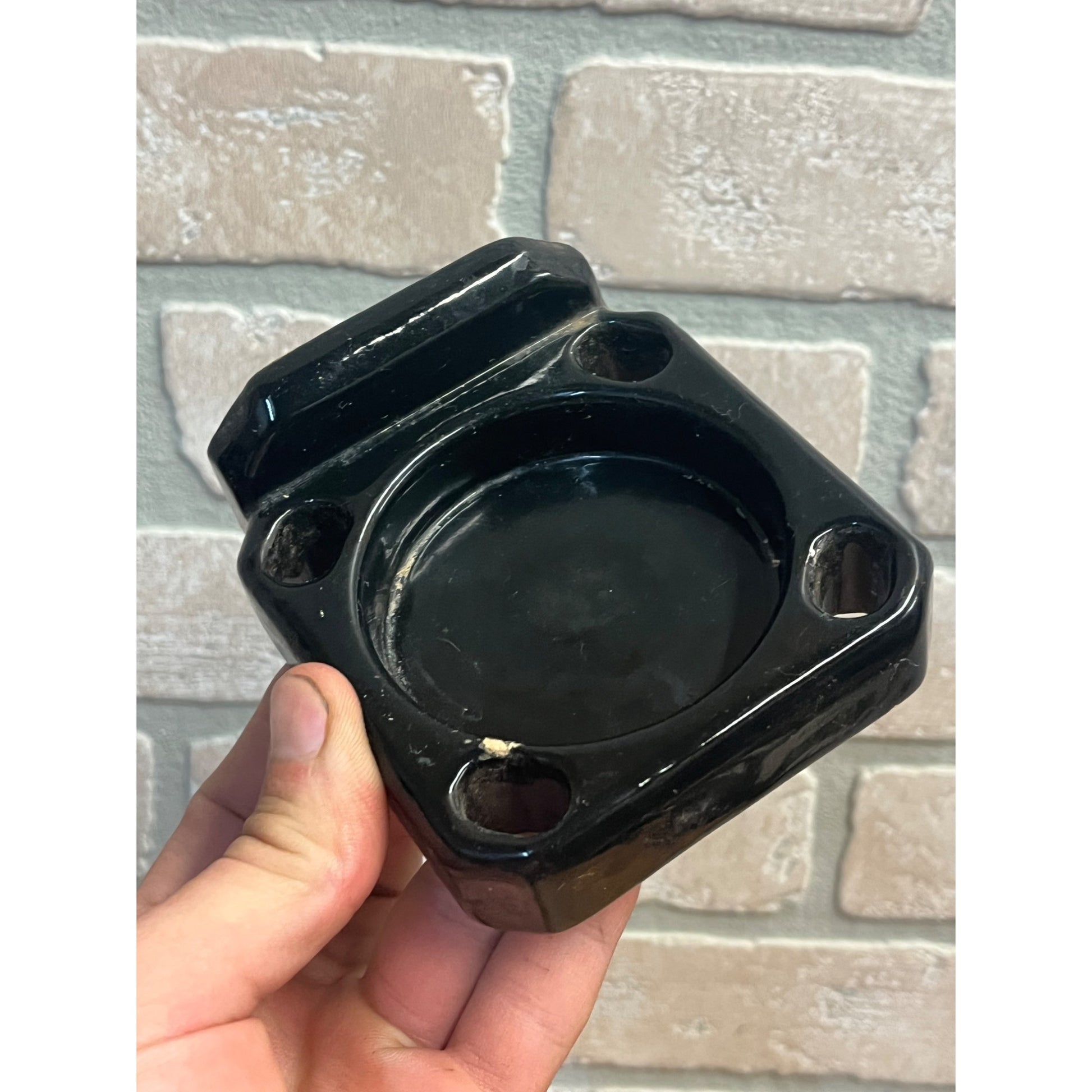 Vintage Art Deco BLACK Porcelain Cup & Toothbrush Holder Wall Mount