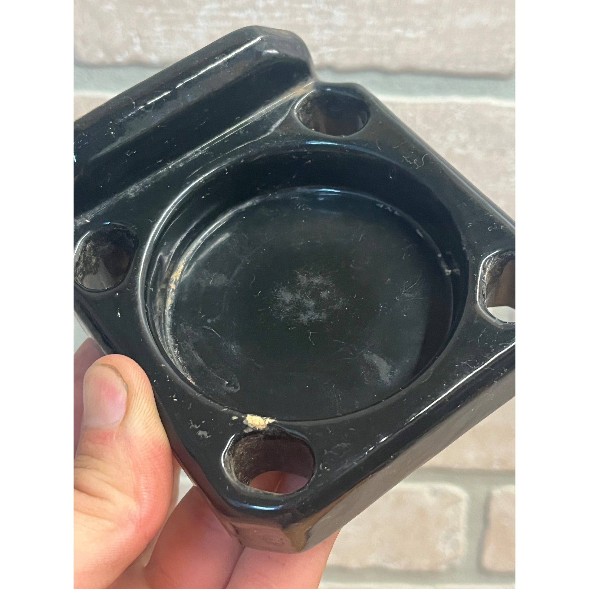 Vintage Art Deco BLACK Porcelain Cup & Toothbrush Holder Wall Mount