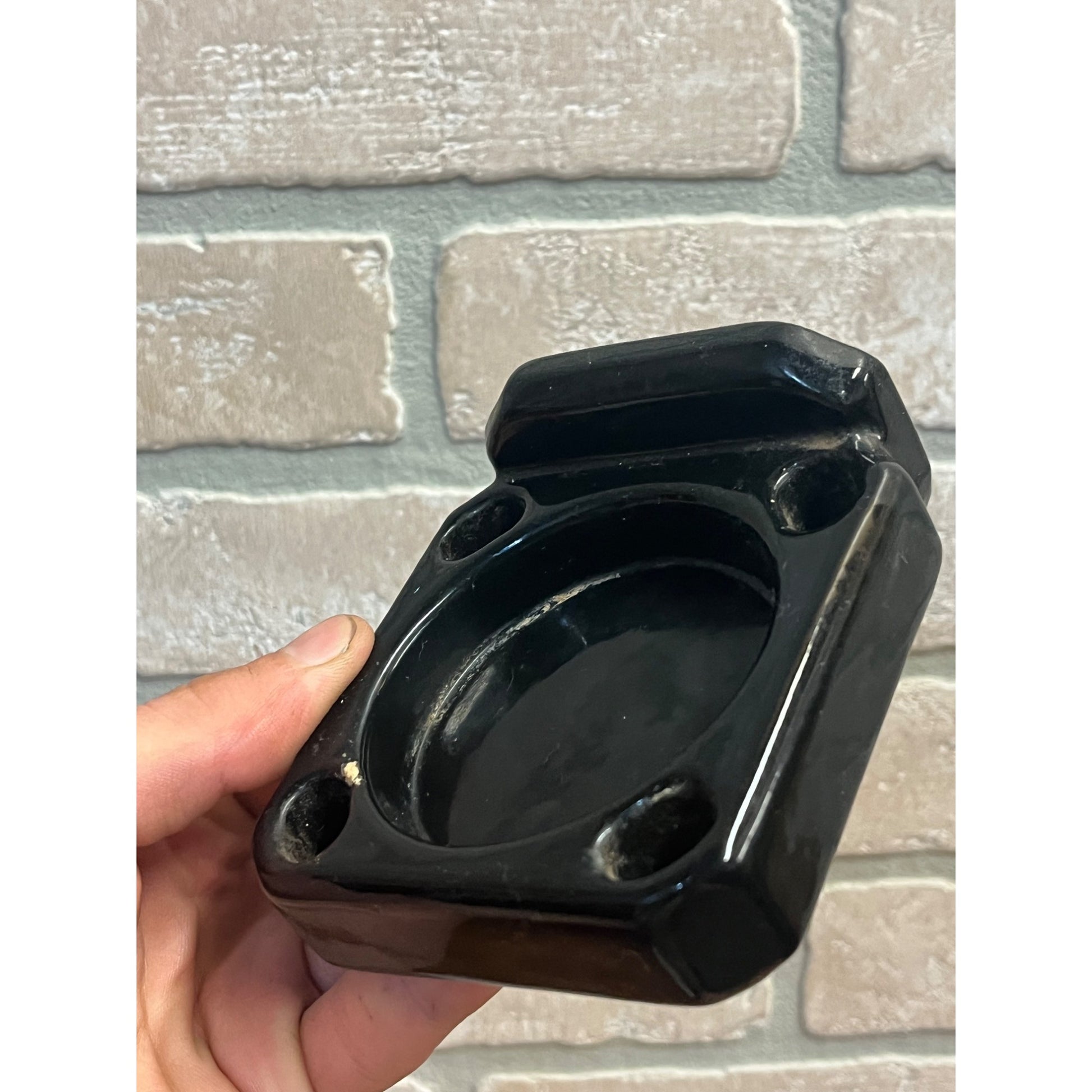 Vintage Art Deco BLACK Porcelain Cup & Toothbrush Holder Wall Mount