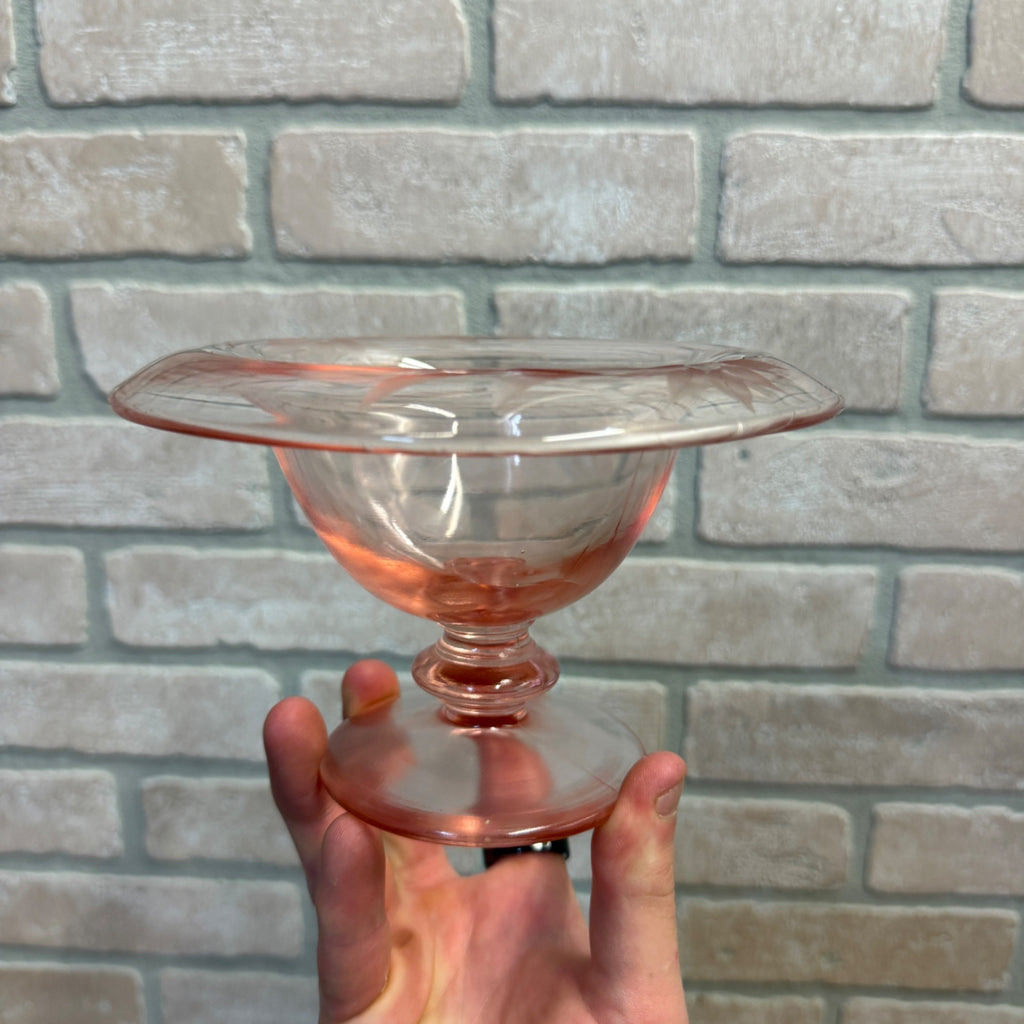 Vintage Depression Glass Etched Compote Pedestal Dessert Dish