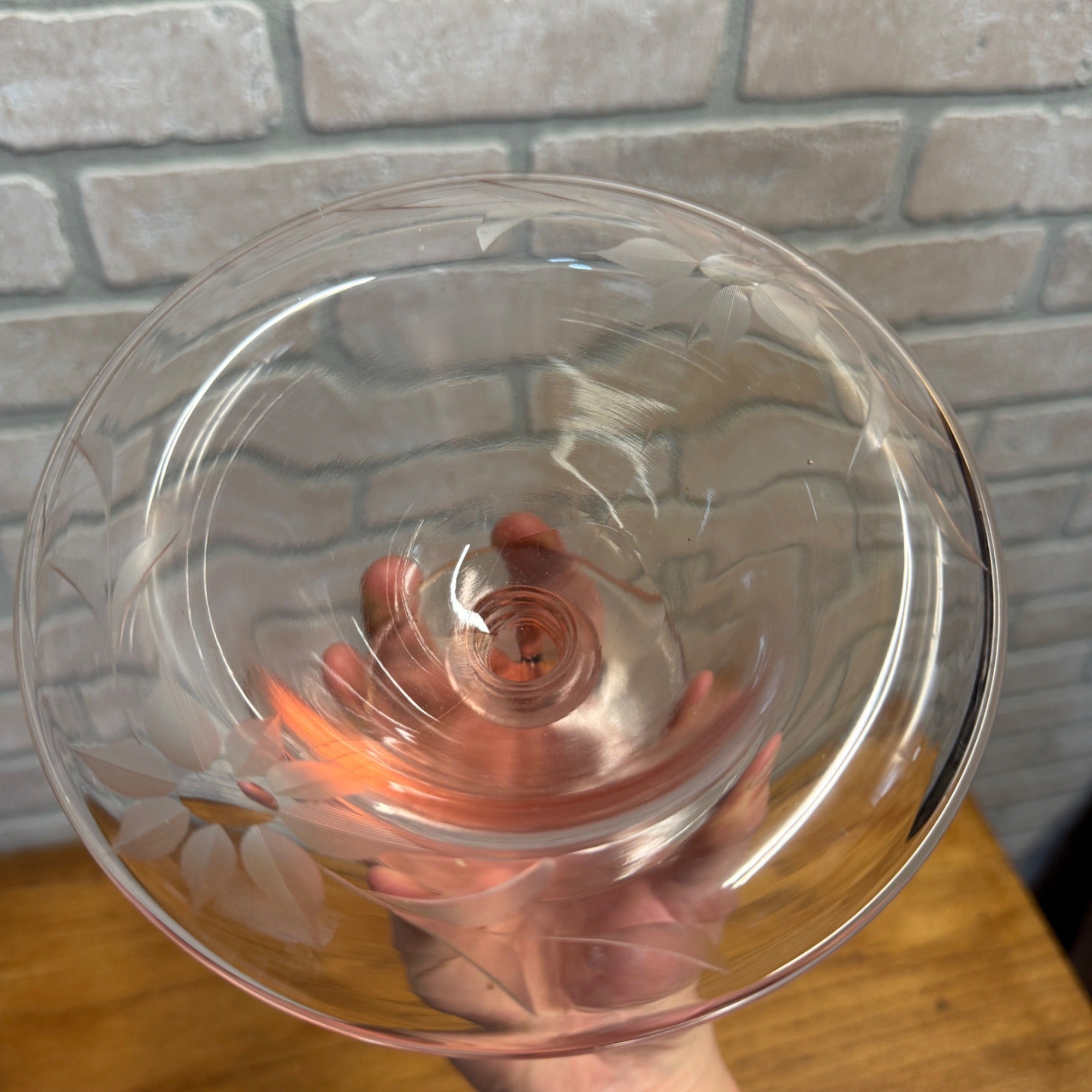 Vintage Depression Glass Etched Compote Pedestal Dessert Dish