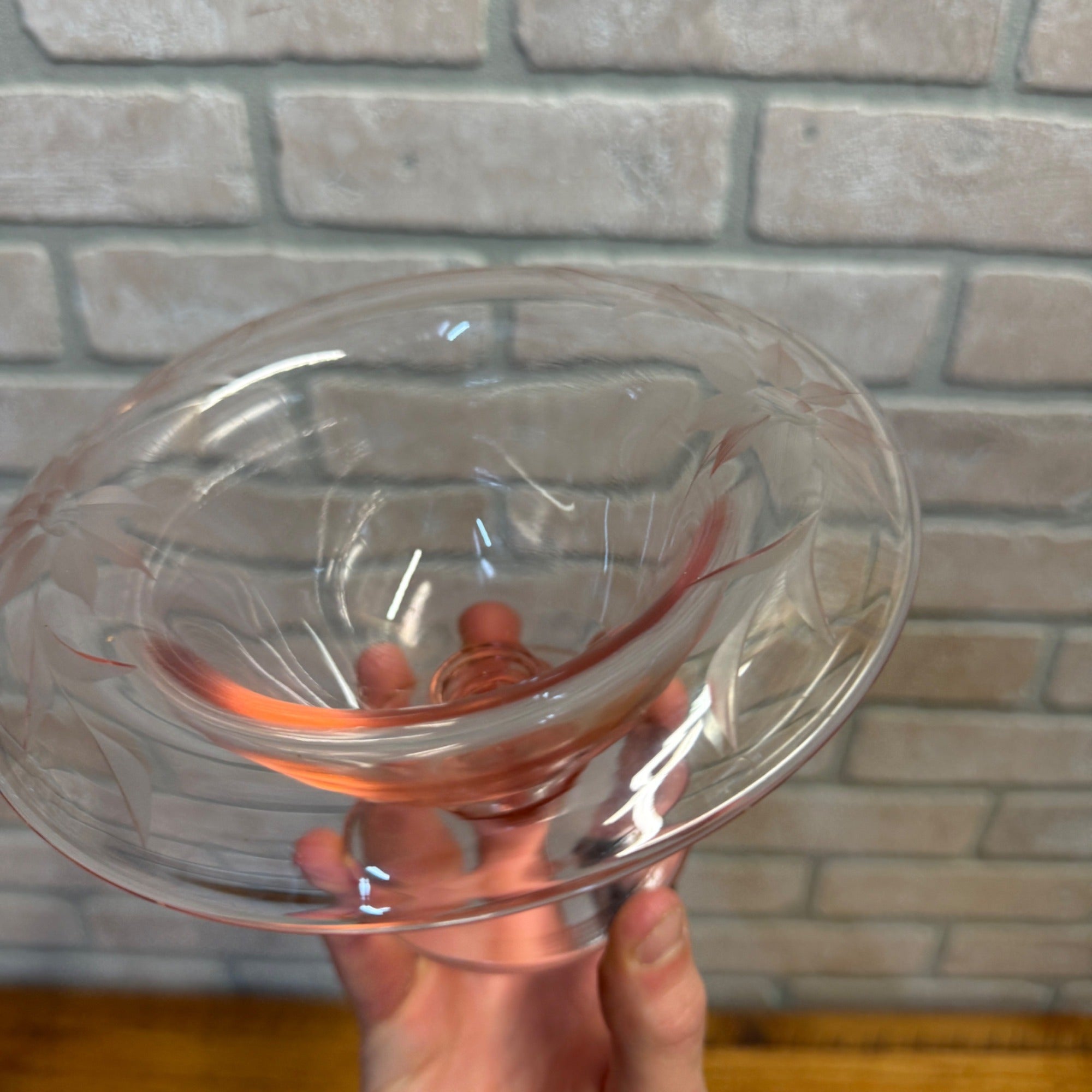 Vintage Depression Glass Etched Compote Pedestal Dessert Dish