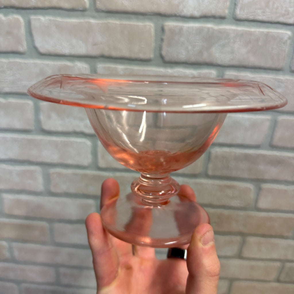 Vintage Depression Glass Etched Compote Pedestal Dessert Dish