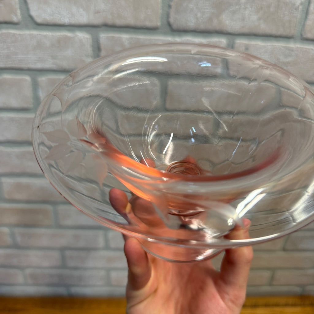 Vintage Depression Glass Etched Compote Pedestal Dessert Dish
