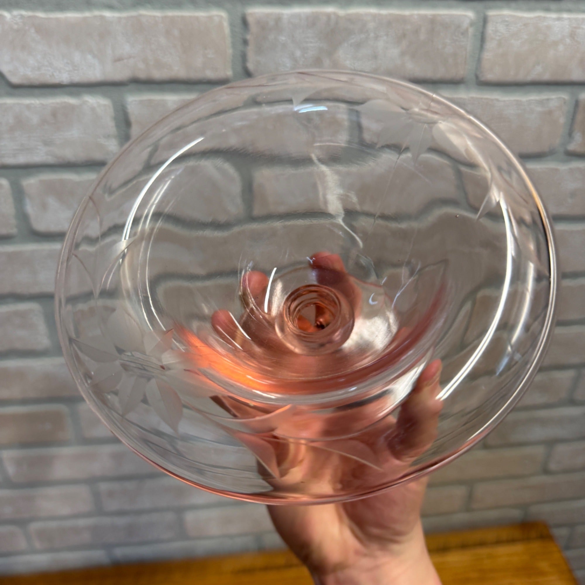 Vintage Depression Glass Etched Compote Pedestal Dessert Dish
