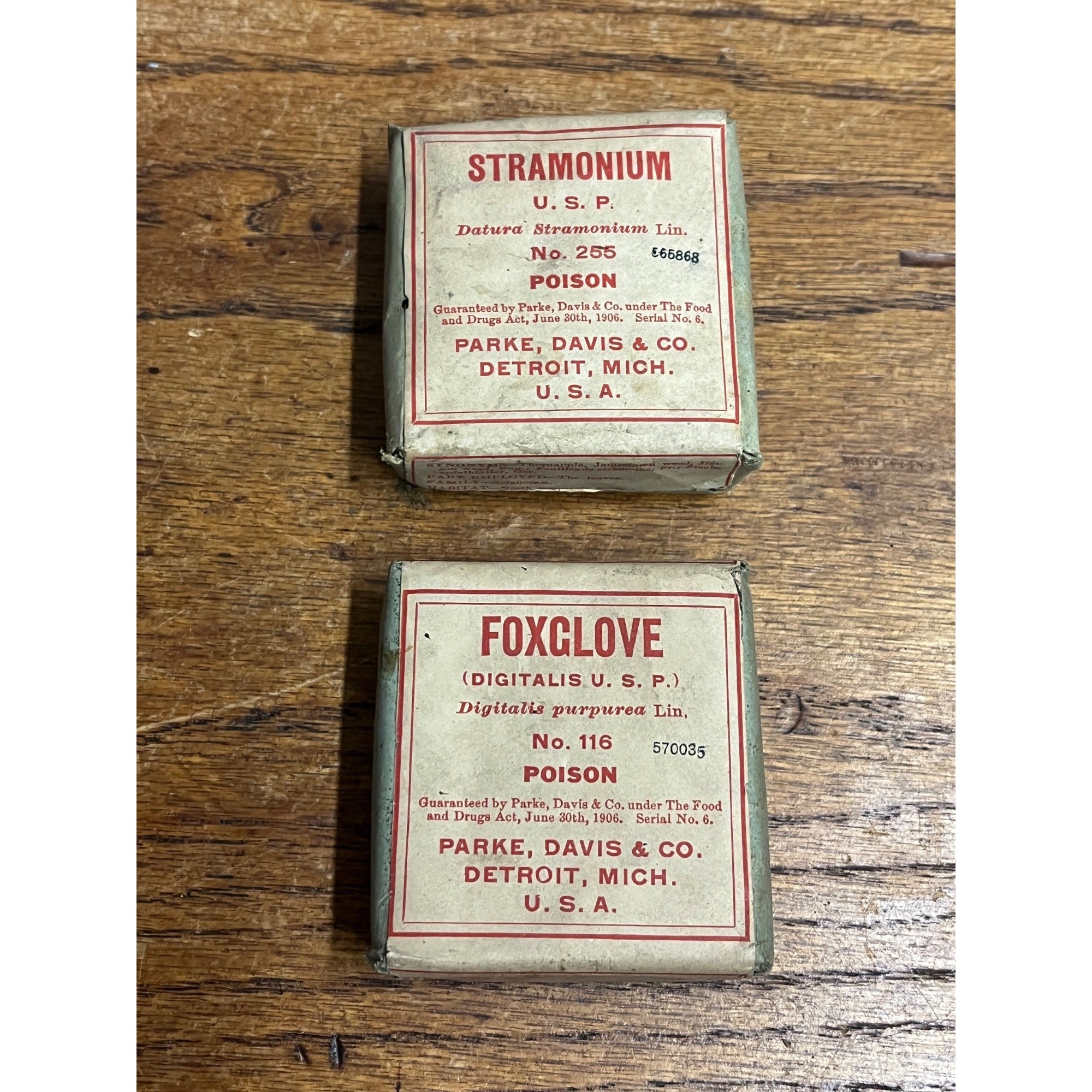 Vintage Parke Davis Co. Pharmaceutical Stramonium & Foxglove Boxes Lot 2 POSION