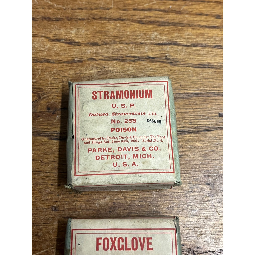 Vintage Parke Davis Co. Pharmaceutical Stramonium & Foxglove Boxes Lot 2 POSION