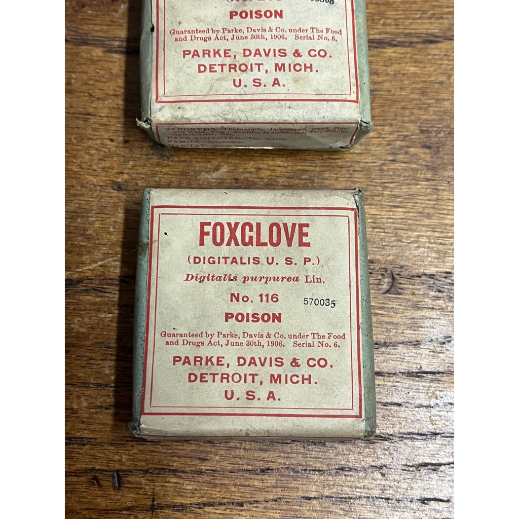 Vintage Parke Davis Co. Pharmaceutical Stramonium & Foxglove Boxes Lot 2 POSION