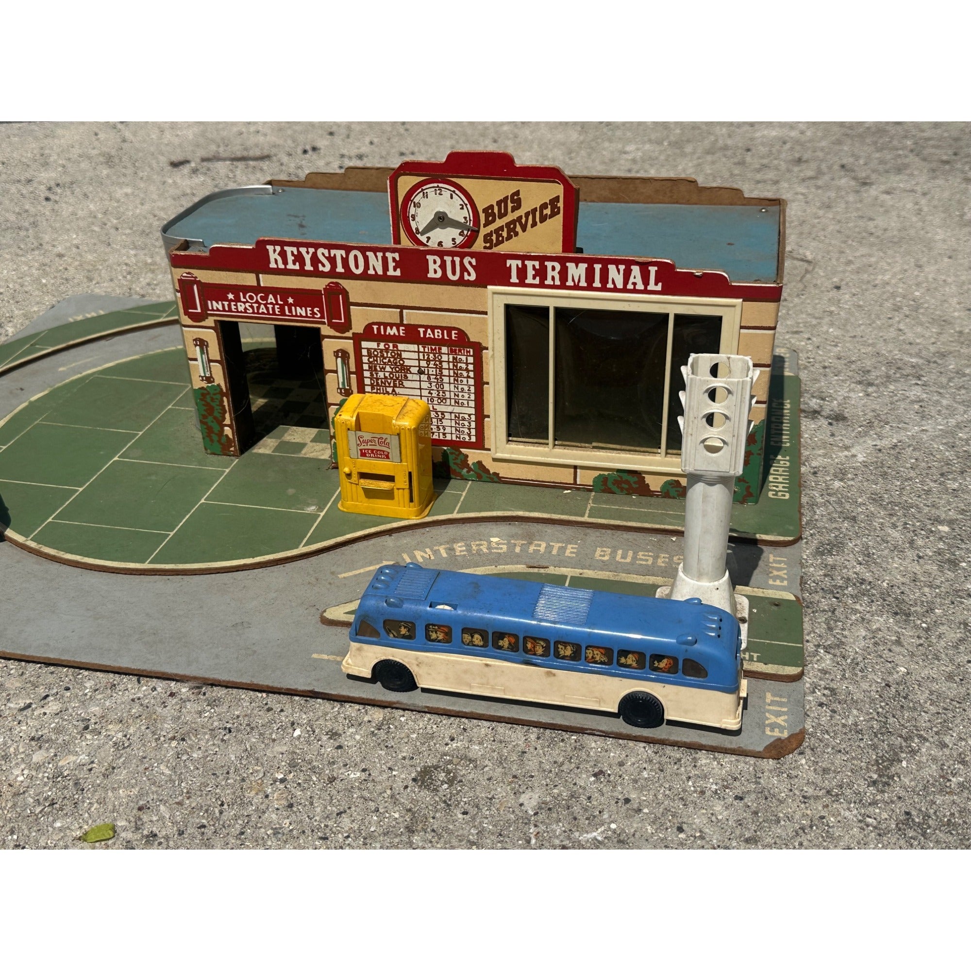 Vintage 1950s Keystone Bus Terminal Toy Playset w/ Greyhound Buses