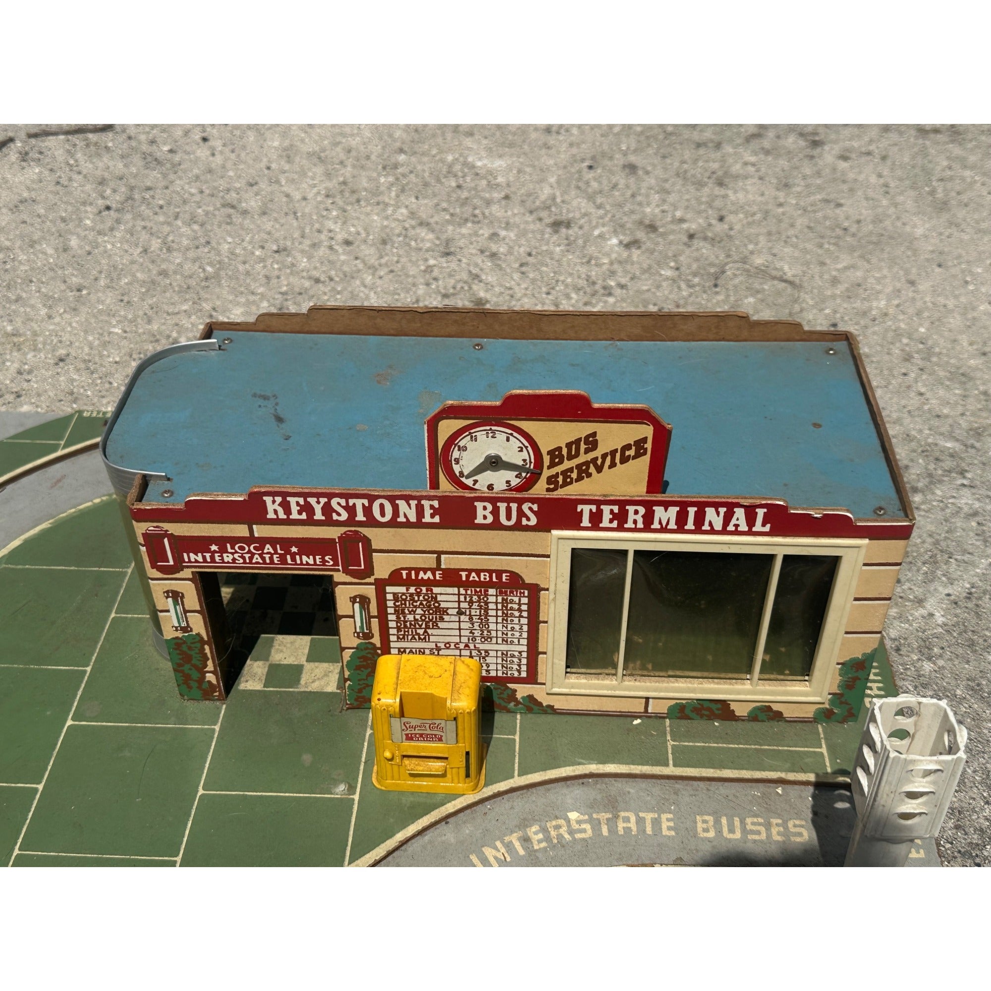 Vintage 1950s Keystone Bus Terminal Toy Playset w/ Greyhound Buses