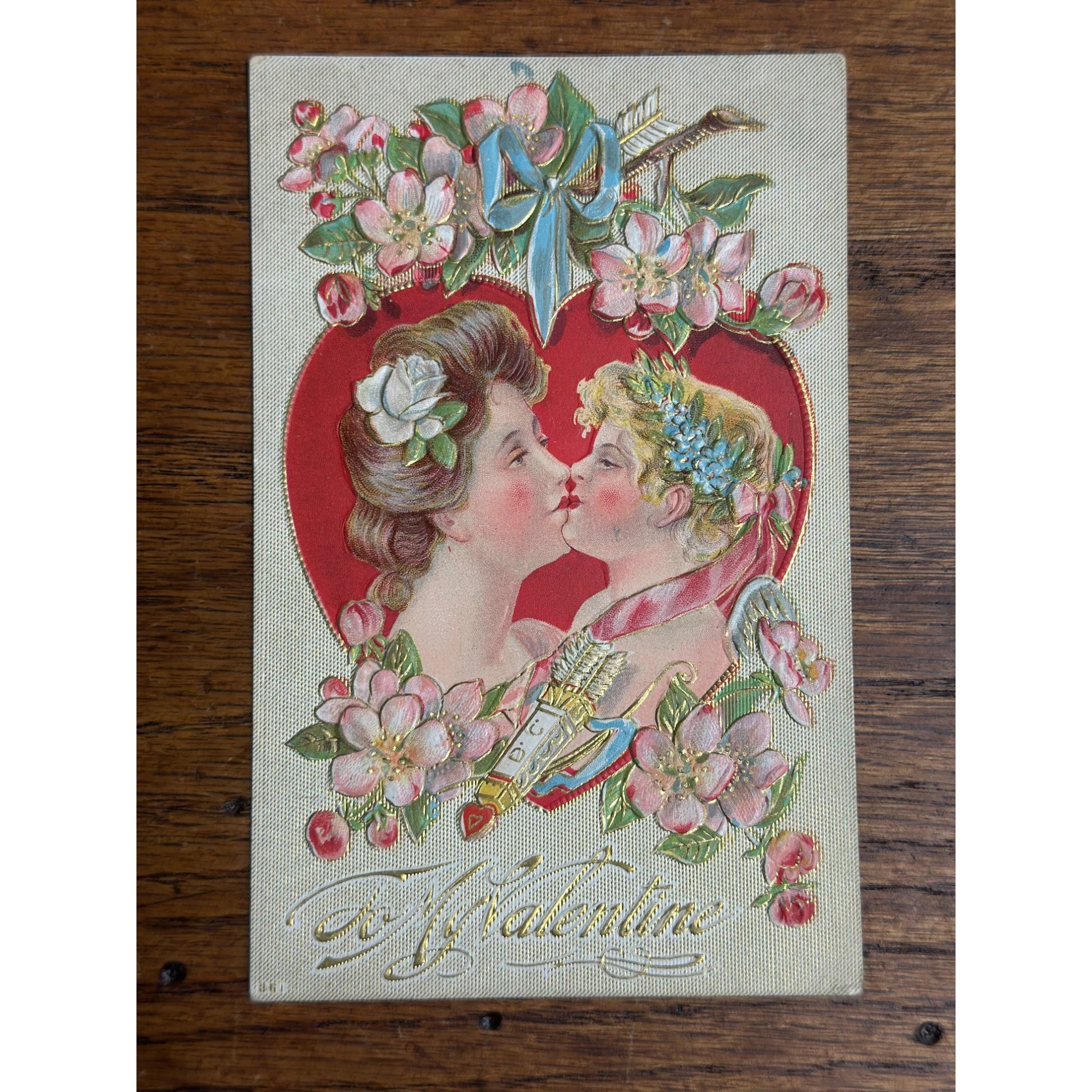 Valentine's Day Postcard Romantic Kissing Couple Valentine Embossed 361