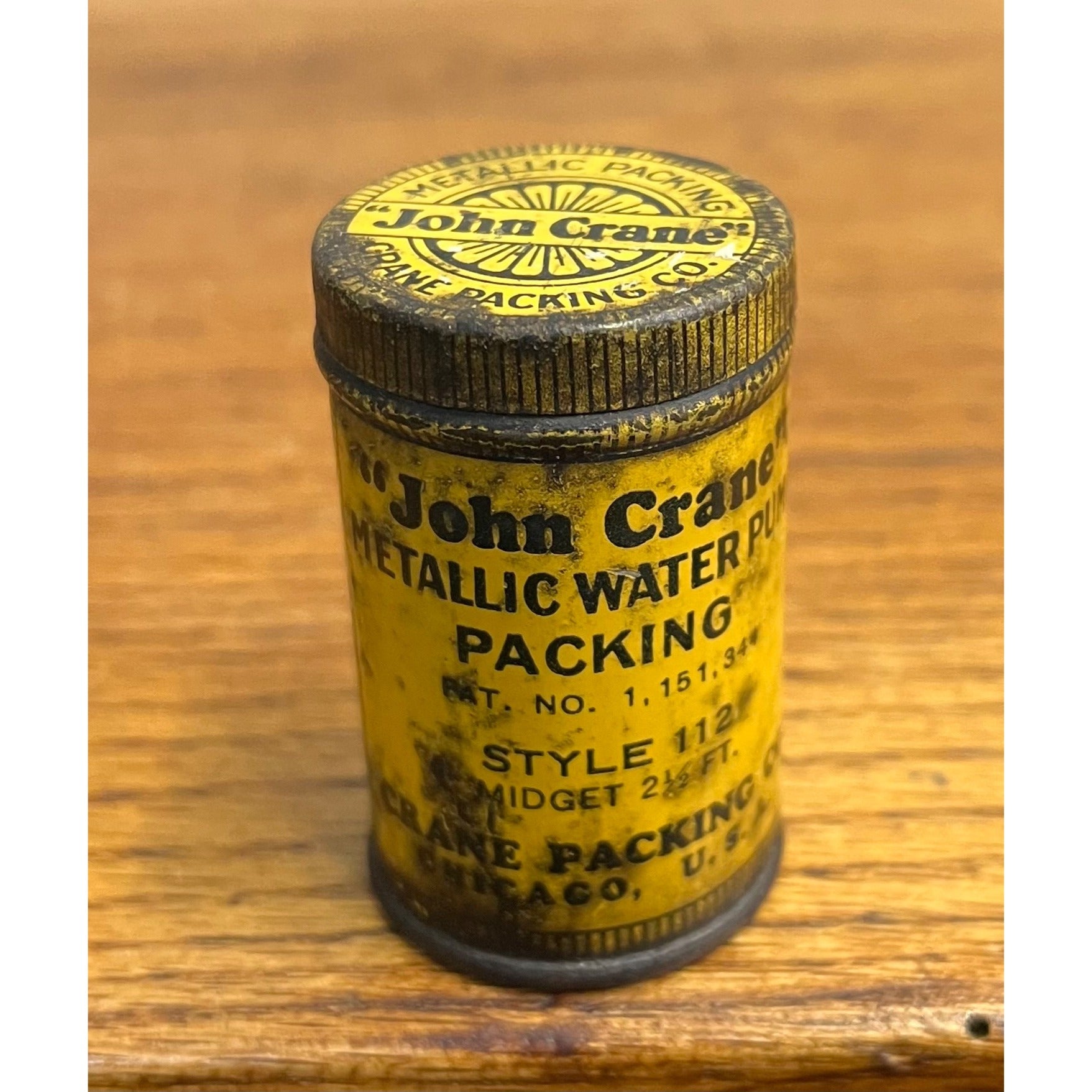 Vintage John Crane Metallic Water Pump Packing Advertising Tin Tube Can