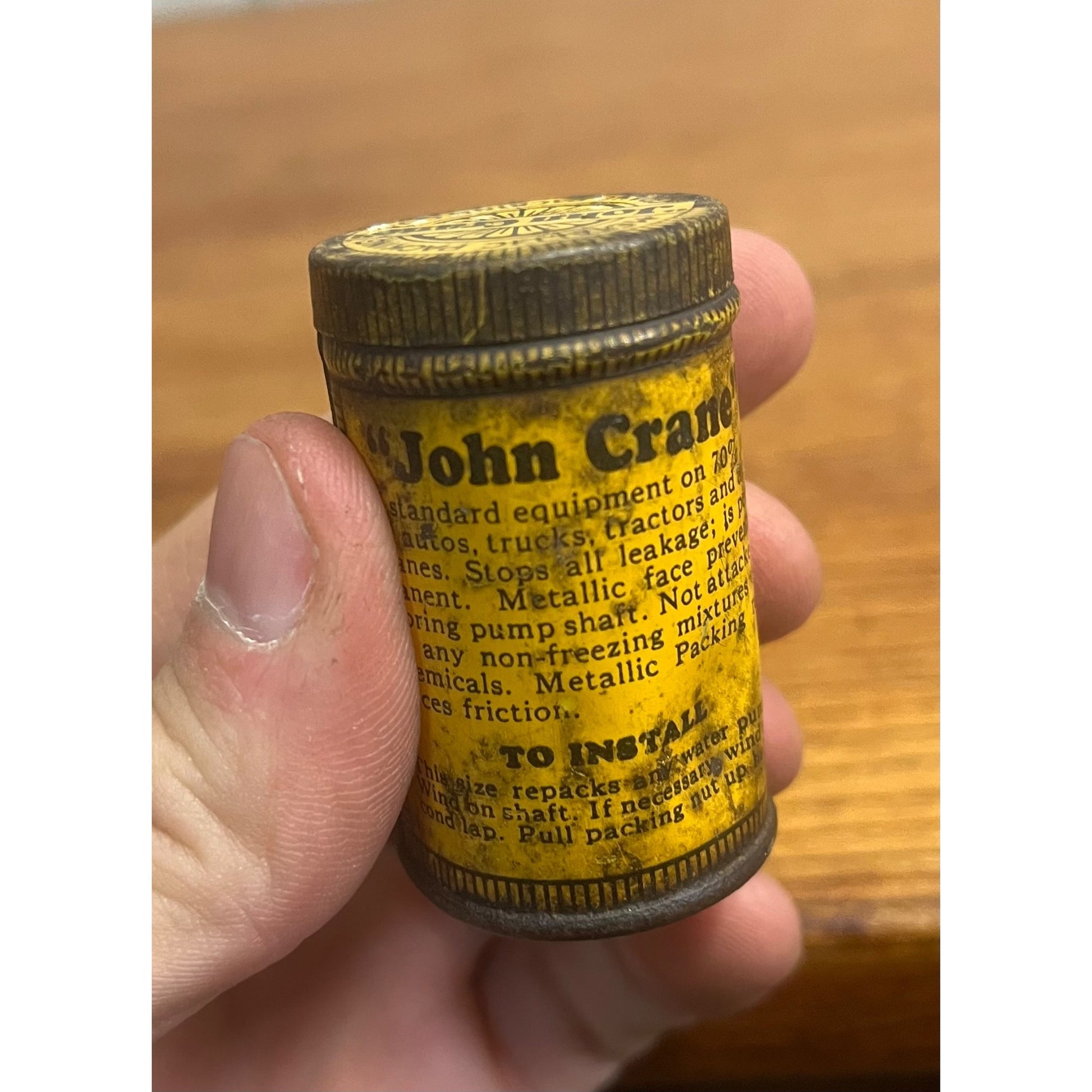 Vintage John Crane Metallic Water Pump Packing Advertising Tin Tube Can