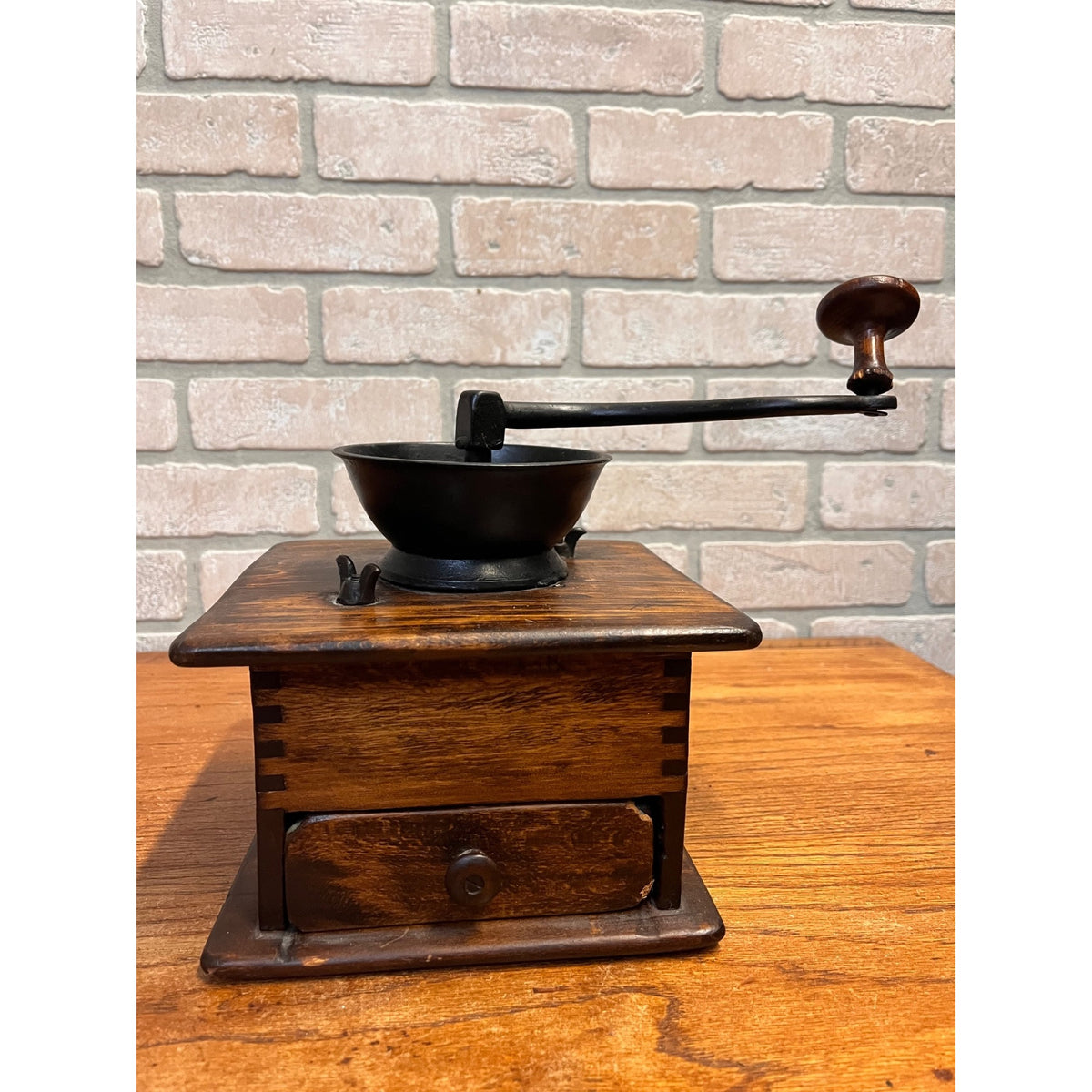 Vintage Wood and Metal Crank-Style Coffee Grinder With Collection Drawer Primitive Kitchen Decor