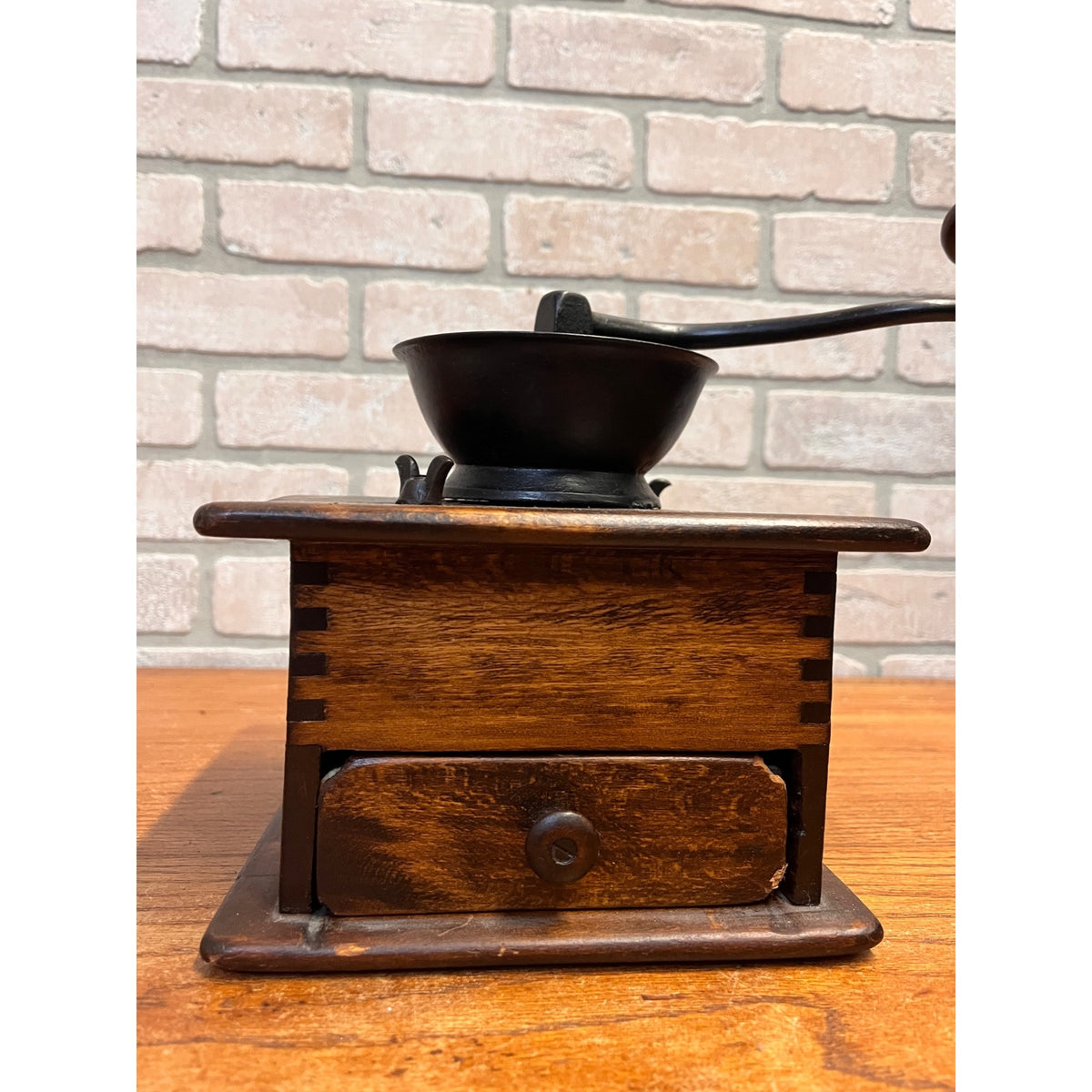 Vintage Wood and Metal Crank-Style Coffee Grinder With Collection Drawer Primitive Kitchen Decor
