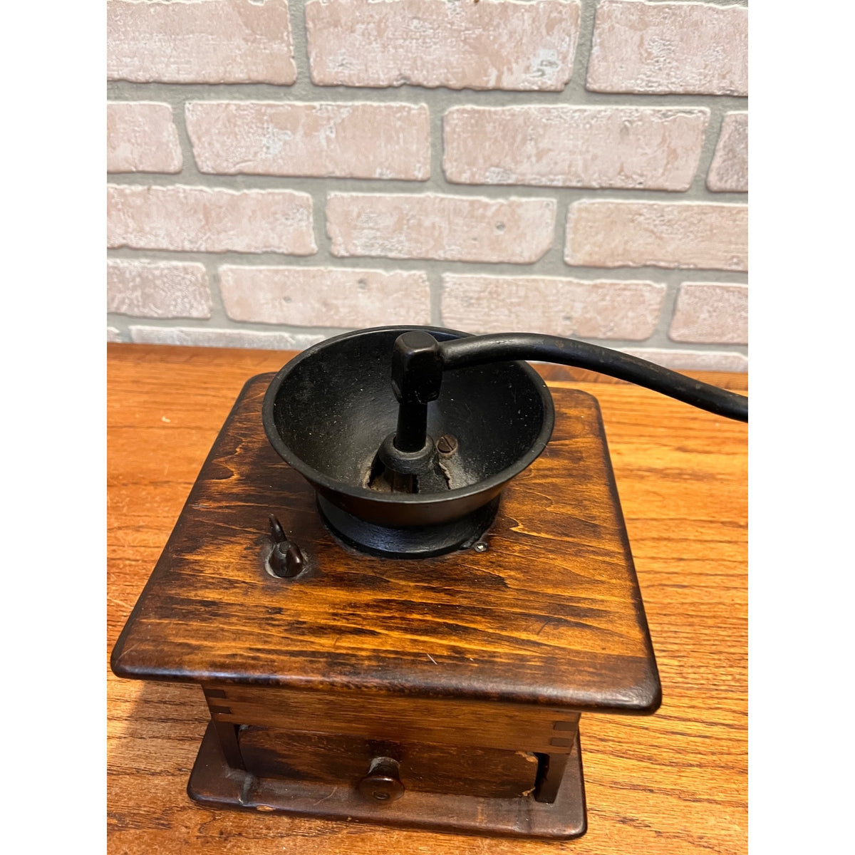 Vintage Wood and Metal Crank-Style Coffee Grinder With Collection Drawer Primitive Kitchen Decor