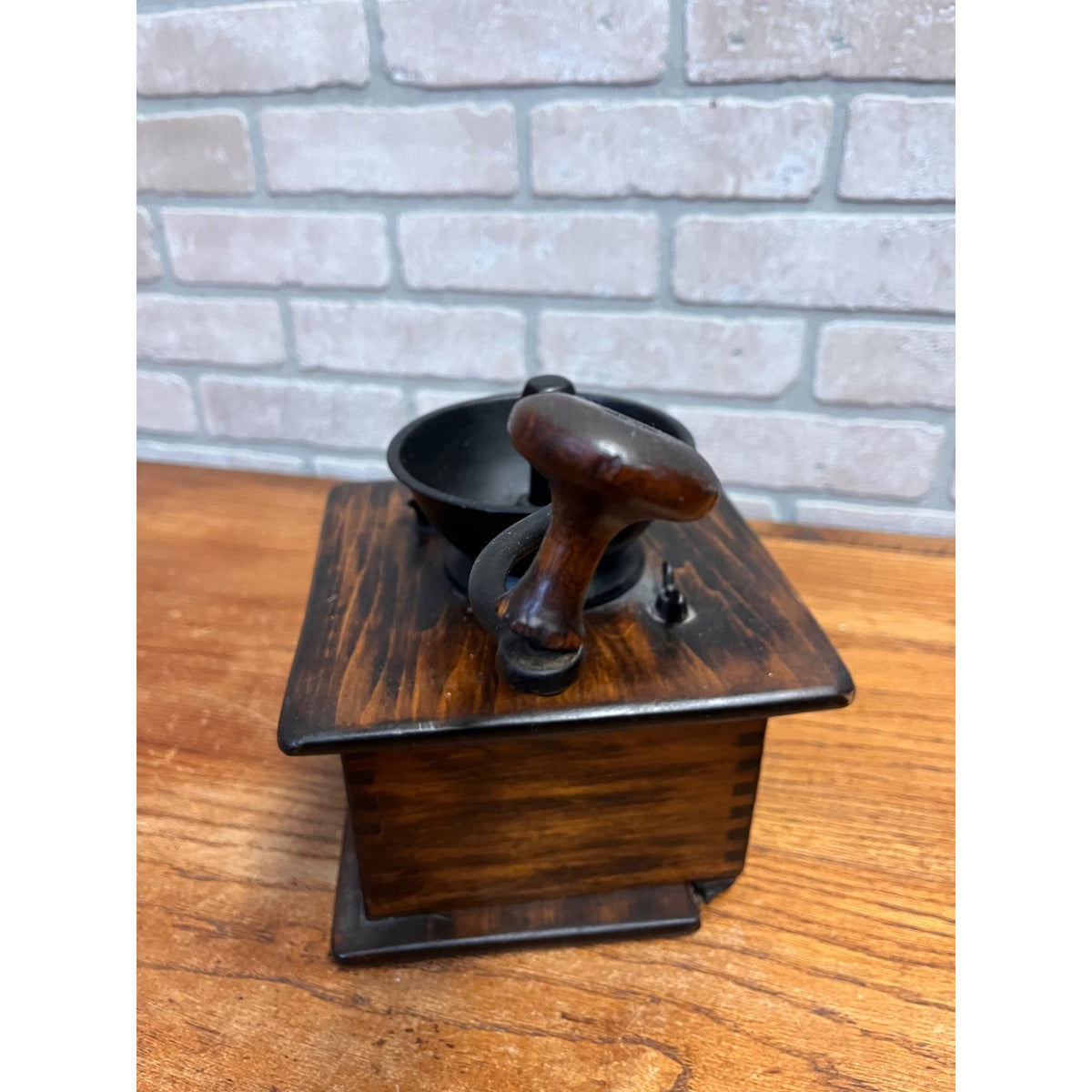 Vintage Wood and Metal Crank-Style Coffee Grinder With Collection Drawer Primitive Kitchen Decor