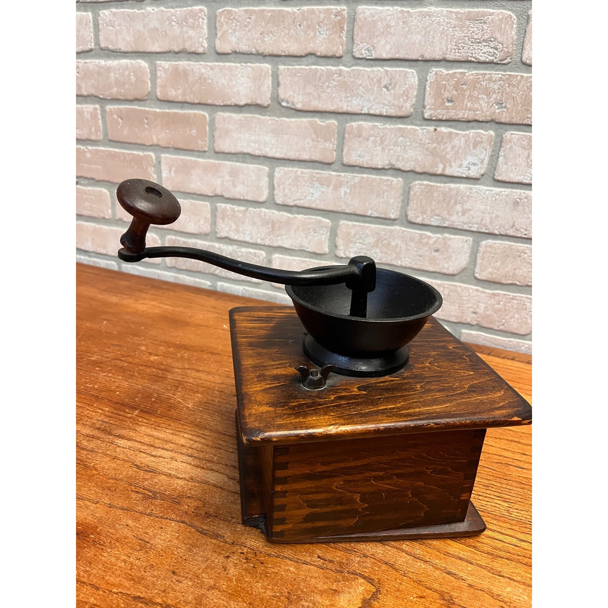 Vintage Wood and Metal Crank-Style Coffee Grinder With Collection Drawer Primitive Kitchen Decor