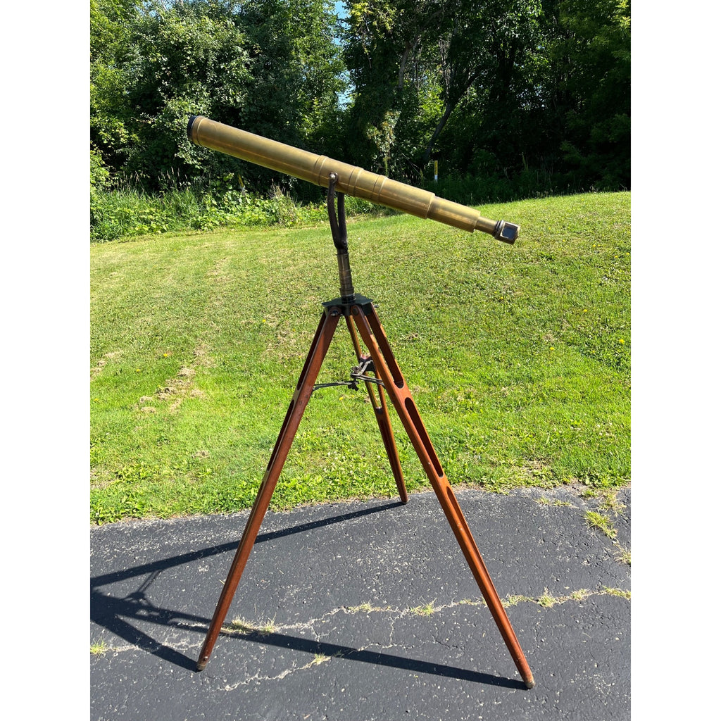 Antique c1890s Edwardian Brass Astronomical Terrestrial Telescope & Tripod Stand Bausch & Lomb