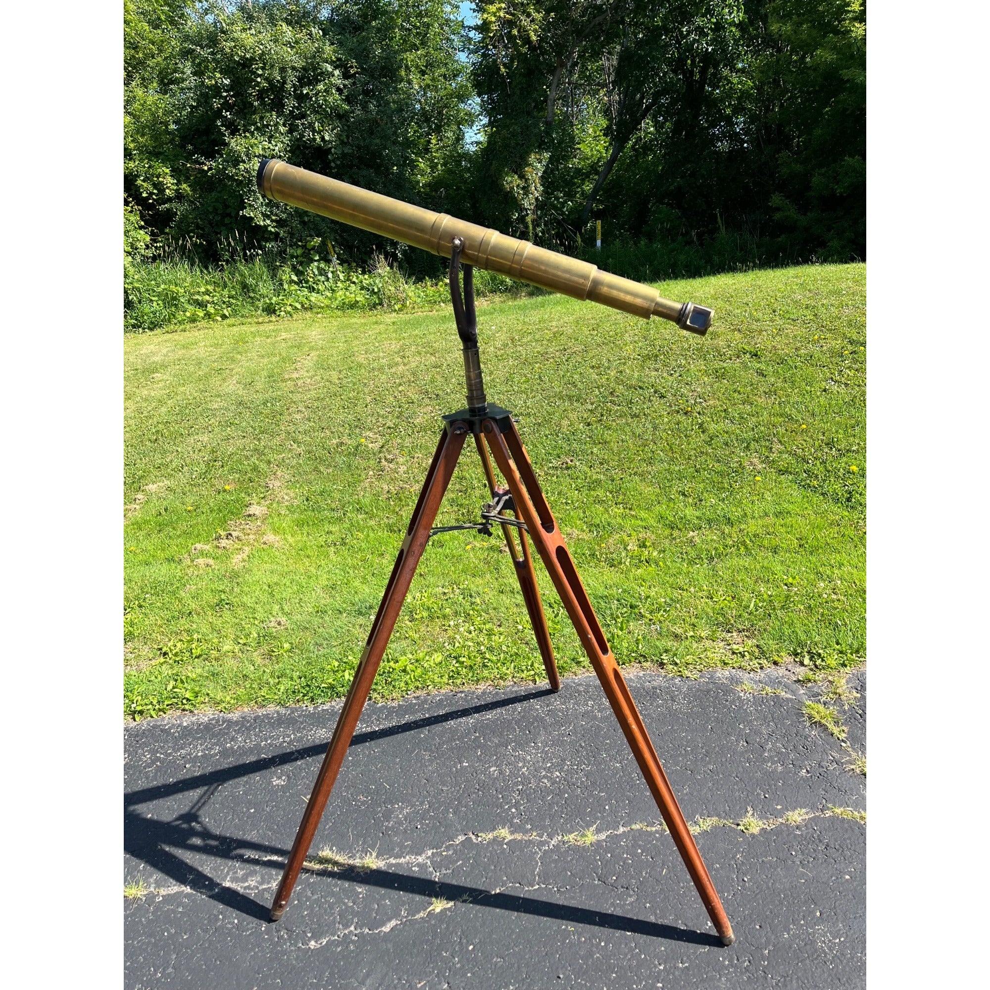 Antique c1890s Edwardian Brass Astronomical Terrestrial Telescope & Tripod Stand Bausch & Lomb