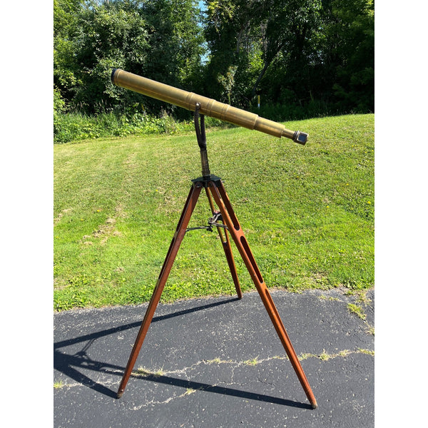 Antique c1890s Edwardian Brass Astronomical Terrestrial Telescope & Tripod Stand Bausch & Lomb