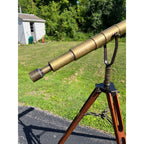 Antique c1890s Edwardian Brass Astronomical Terrestrial Telescope & Tripod Stand Bausch & Lomb