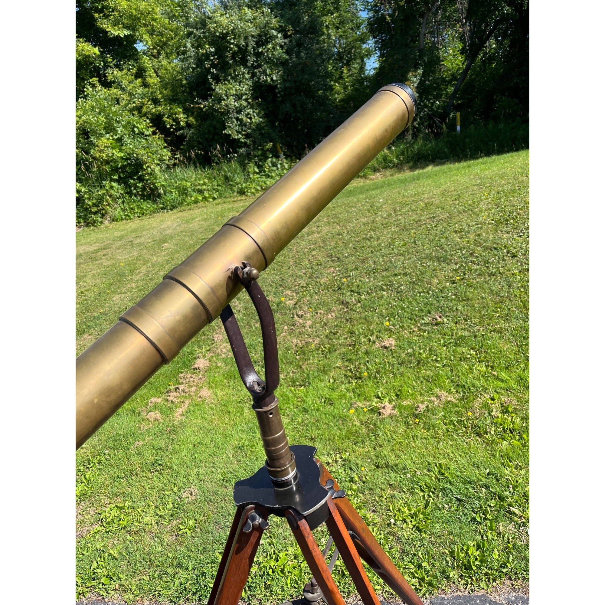 Antique c1890s Edwardian Brass Astronomical Terrestrial Telescope & Tripod Stand Bausch & Lomb