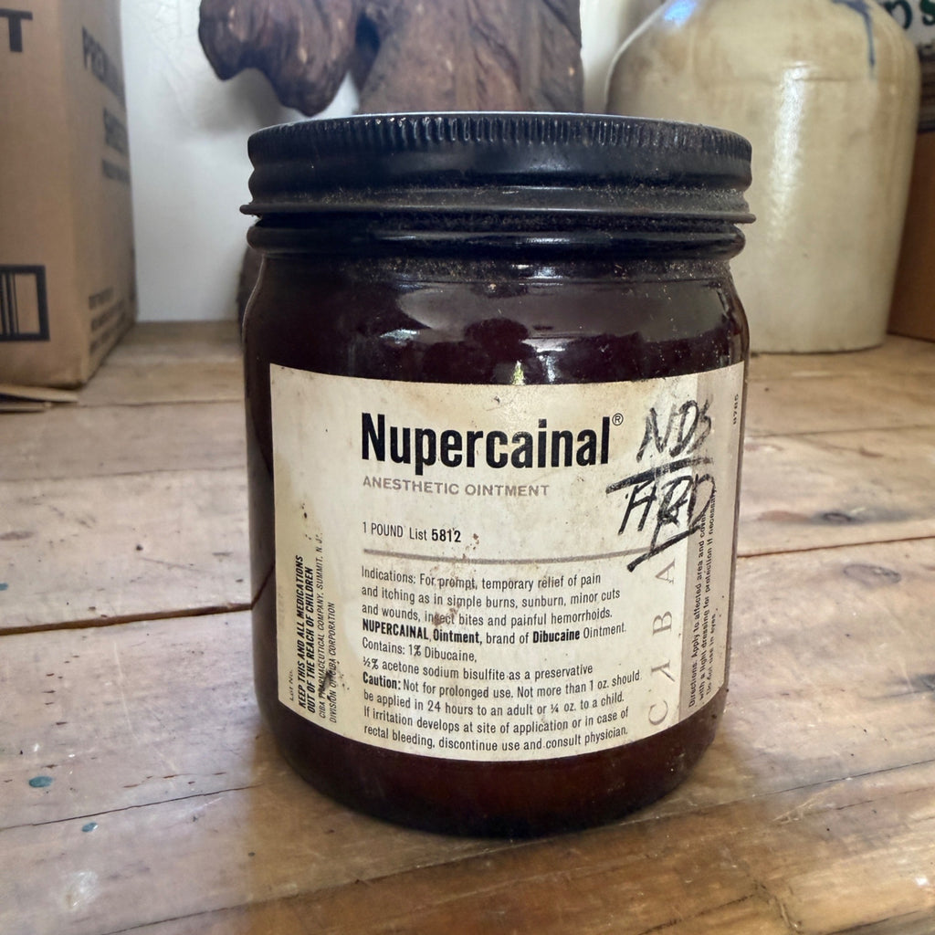 Vintage Nupercainal Anesthetic Ointment Amber Glass Pharmacy Jar 1 Lb Ciba
