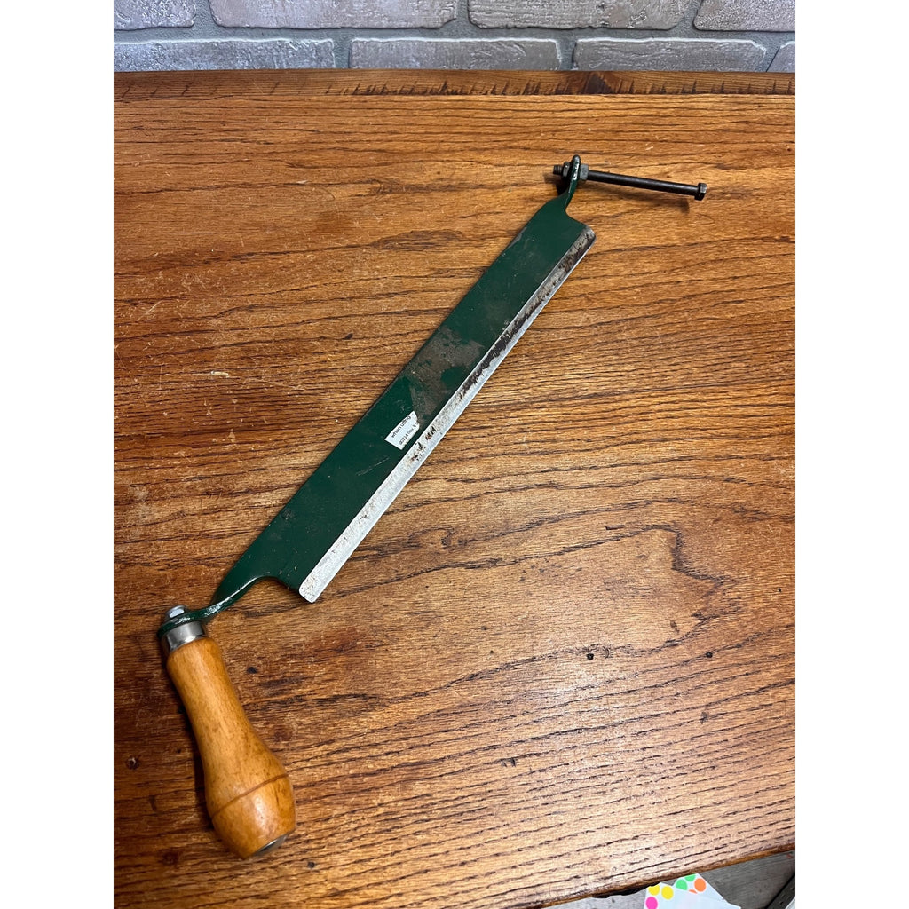 Vintage 13" Straight Drawknife / Draw Shave – Green Painted Steel – Wood Handle – Unmarked