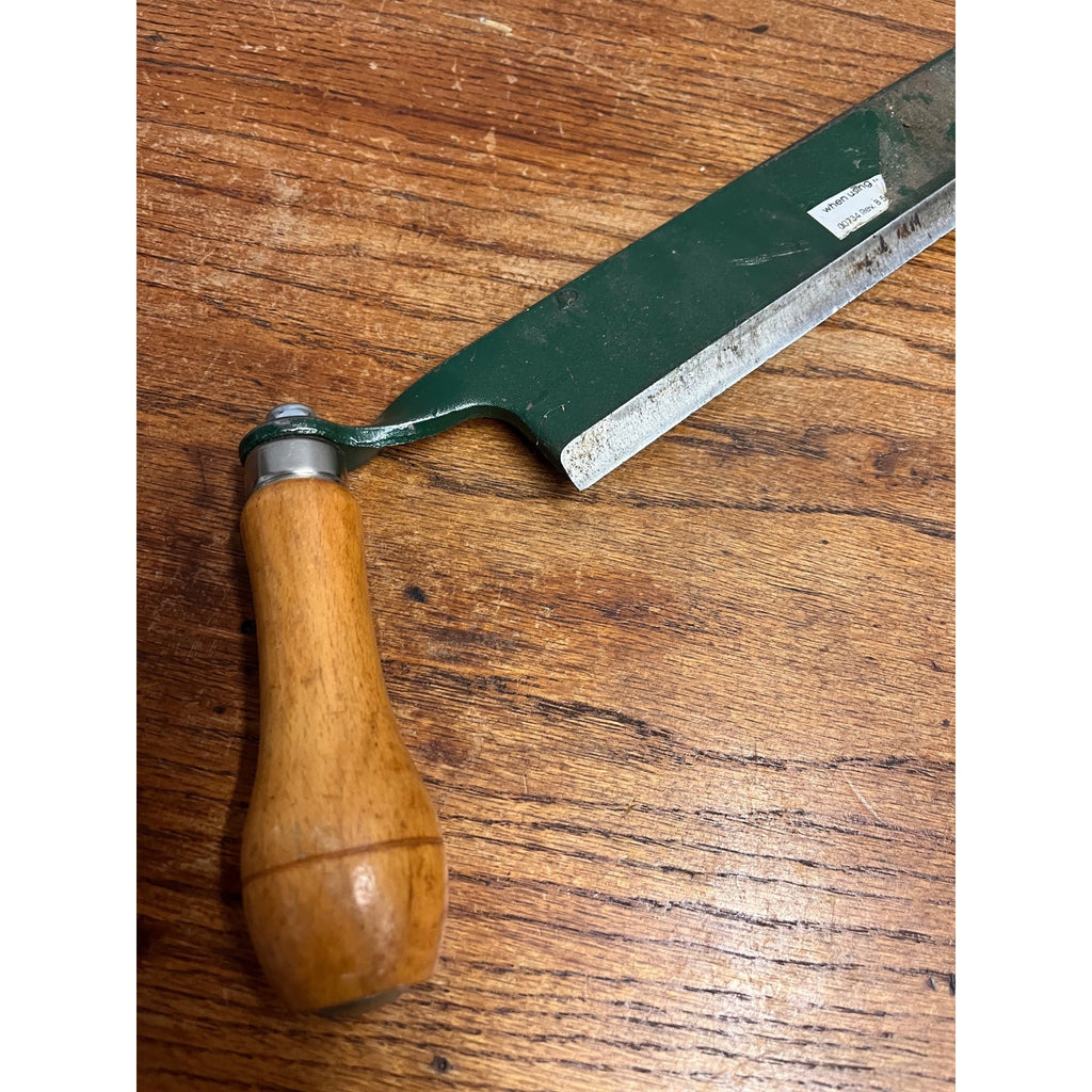 Vintage 13" Straight Drawknife / Draw Shave – Green Painted Steel – Wood Handle – Unmarked
