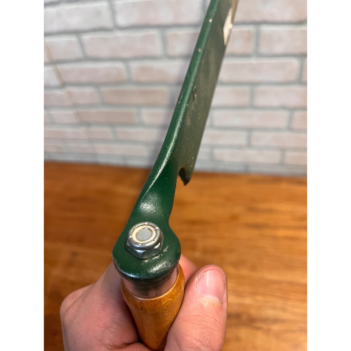 Vintage 13" Straight Drawknife / Draw Shave – Green Painted Steel – Wood Handle – Unmarked