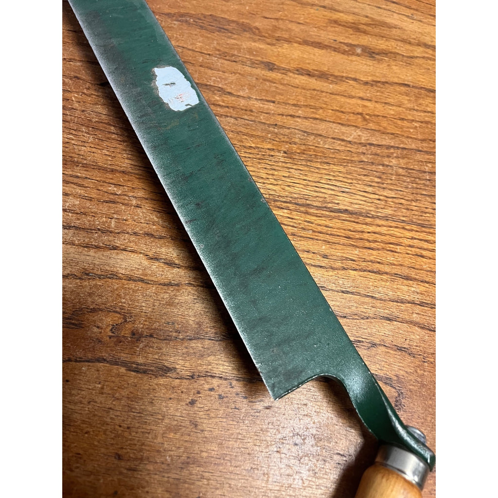 Vintage 13" Straight Drawknife / Draw Shave – Green Painted Steel – Wood Handle – Unmarked