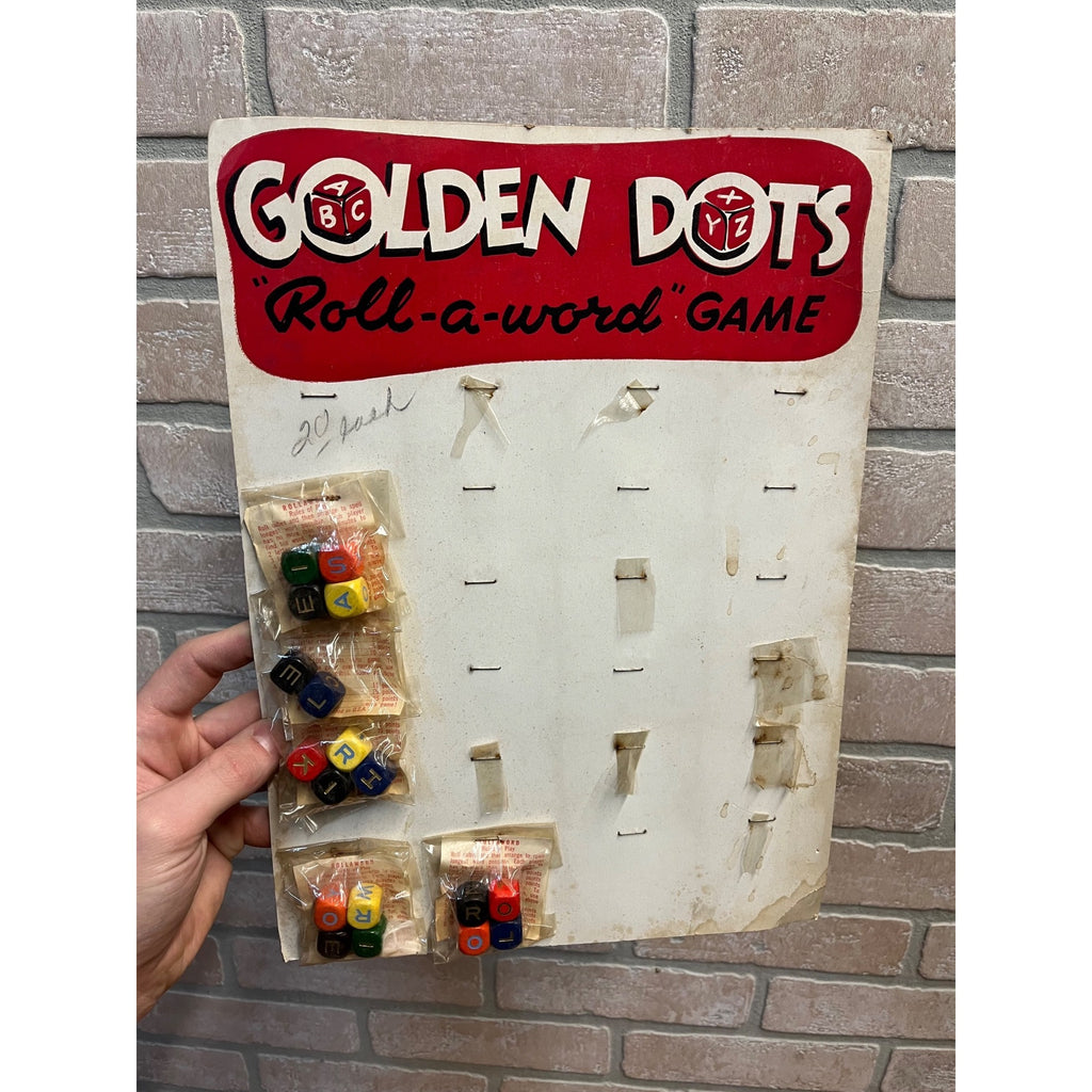 Vintage 1950s Golden Dots Roll-A-Word Dice Game Store Display Advertising Sign