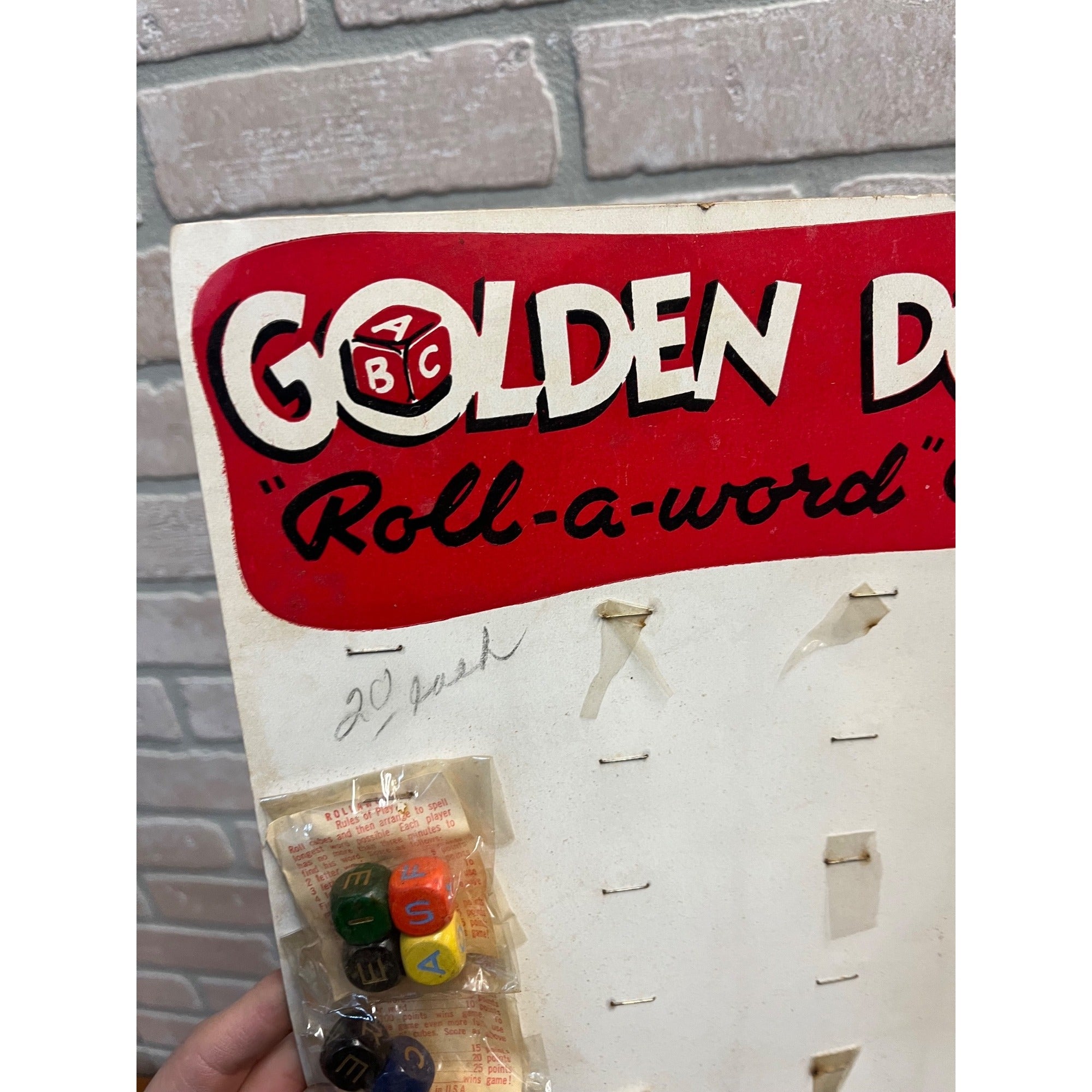Vintage 1950s Golden Dots Roll-A-Word Dice Game Store Display Advertising Sign