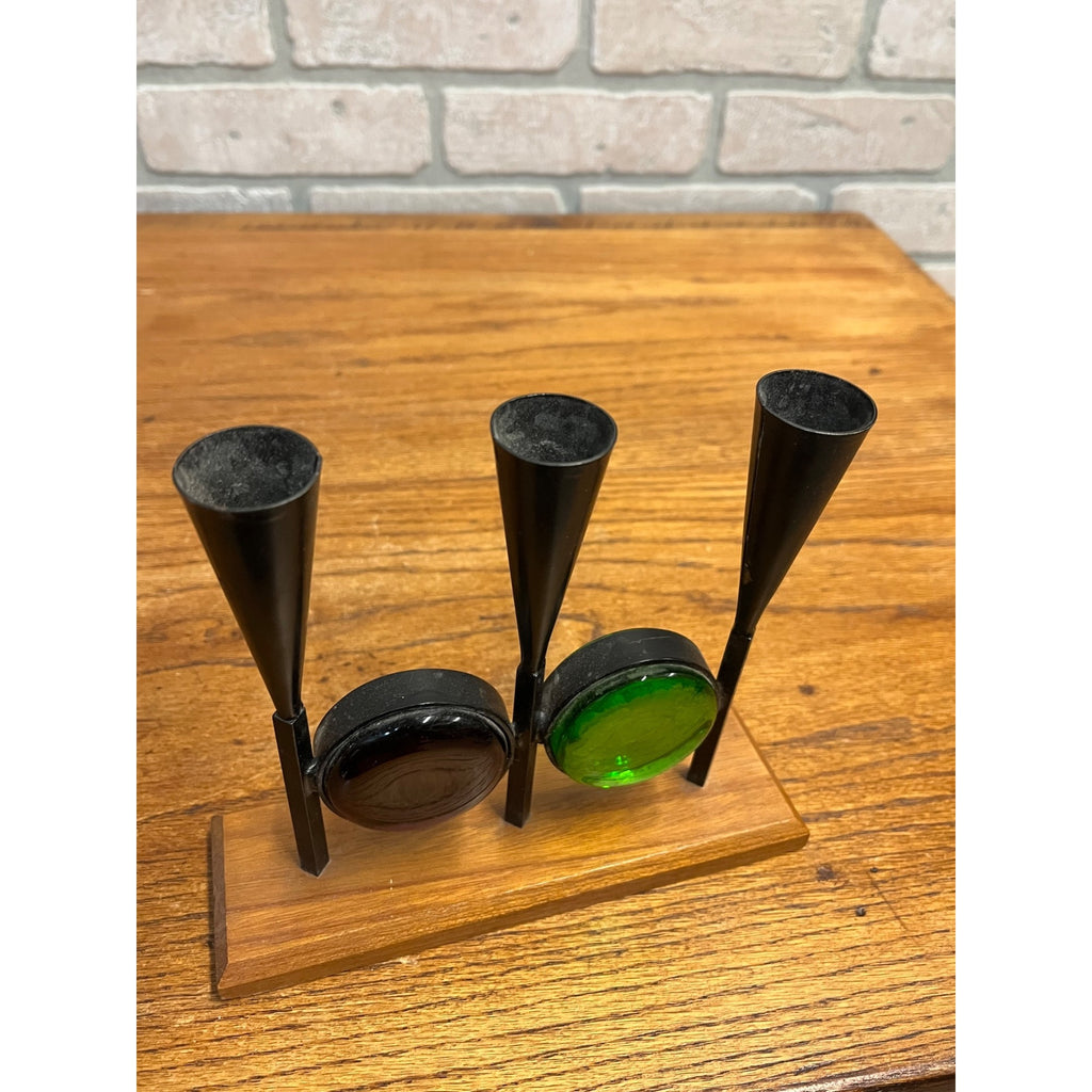 Vintage MCM 1960s Bo Svensk Swedish Art Glass Candle Holder Candelabra