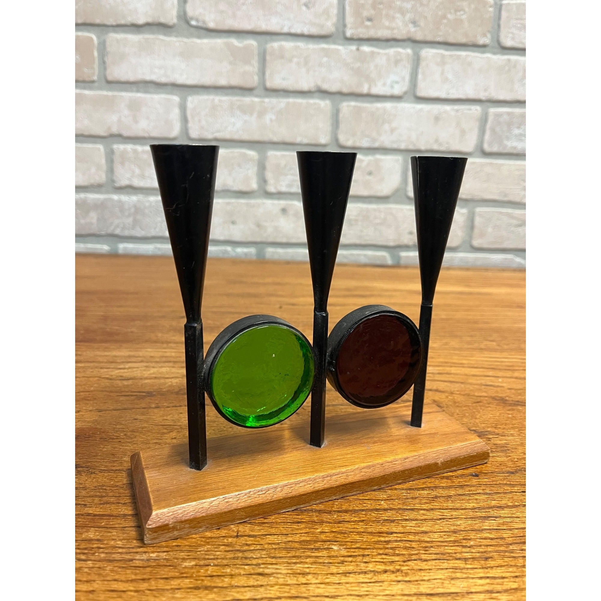 Vintage MCM 1960s Bo Svensk Swedish Art Glass Candle Holder Candelabra