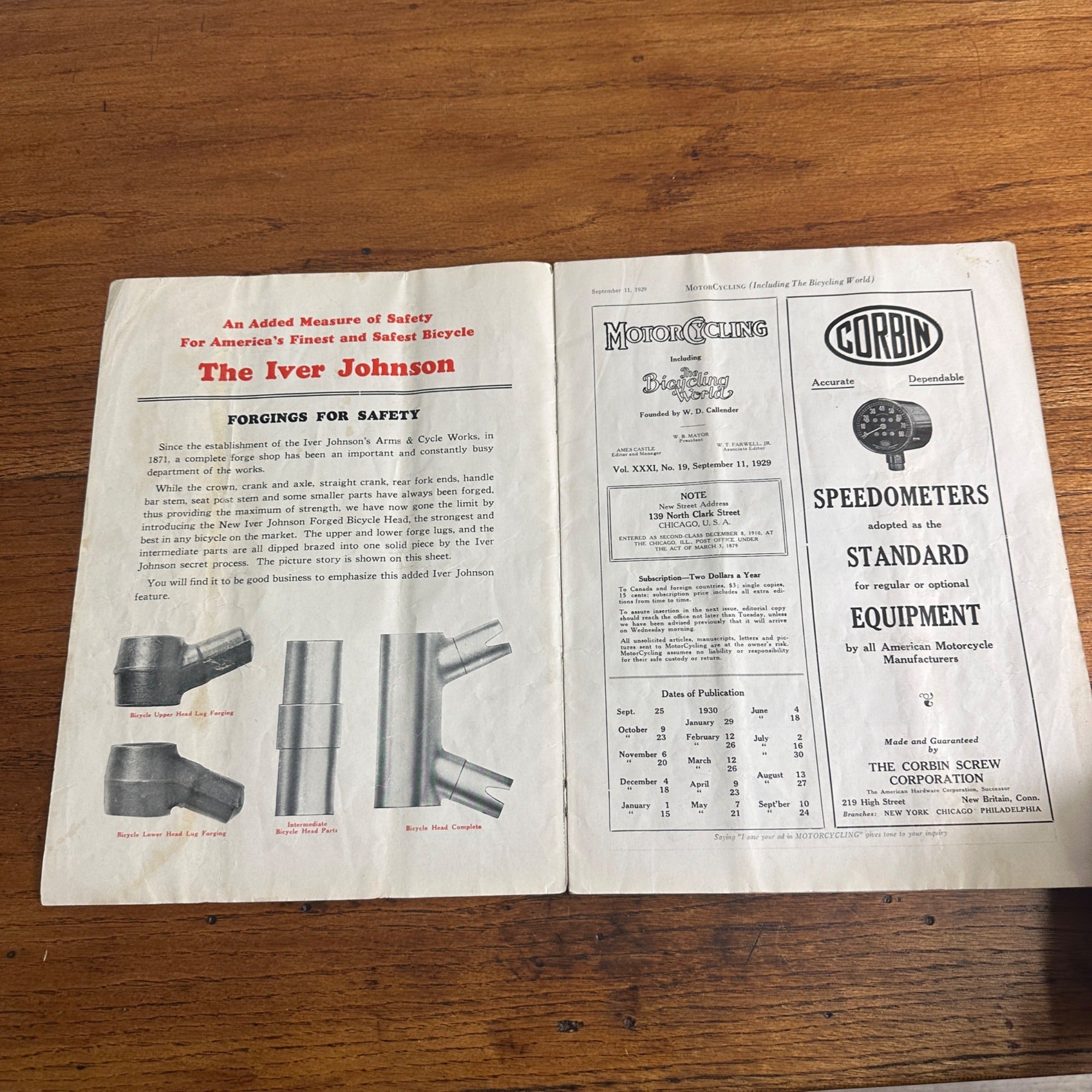 Vintage Motorcycling Sept 11 1929 Magazine  Harley Indian Motorcycle Ads