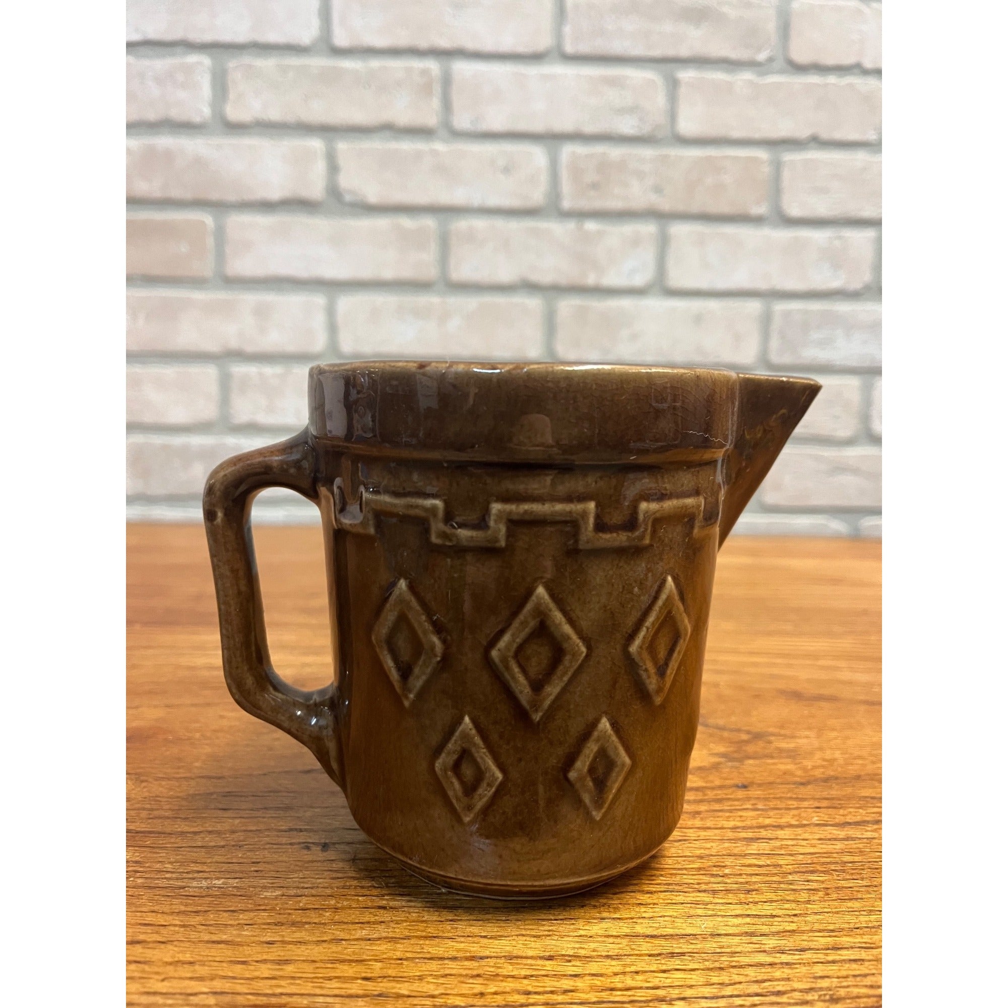 Vintage Stoneware Farmhosue Creamer Pitcher Diamond Monmouth Western