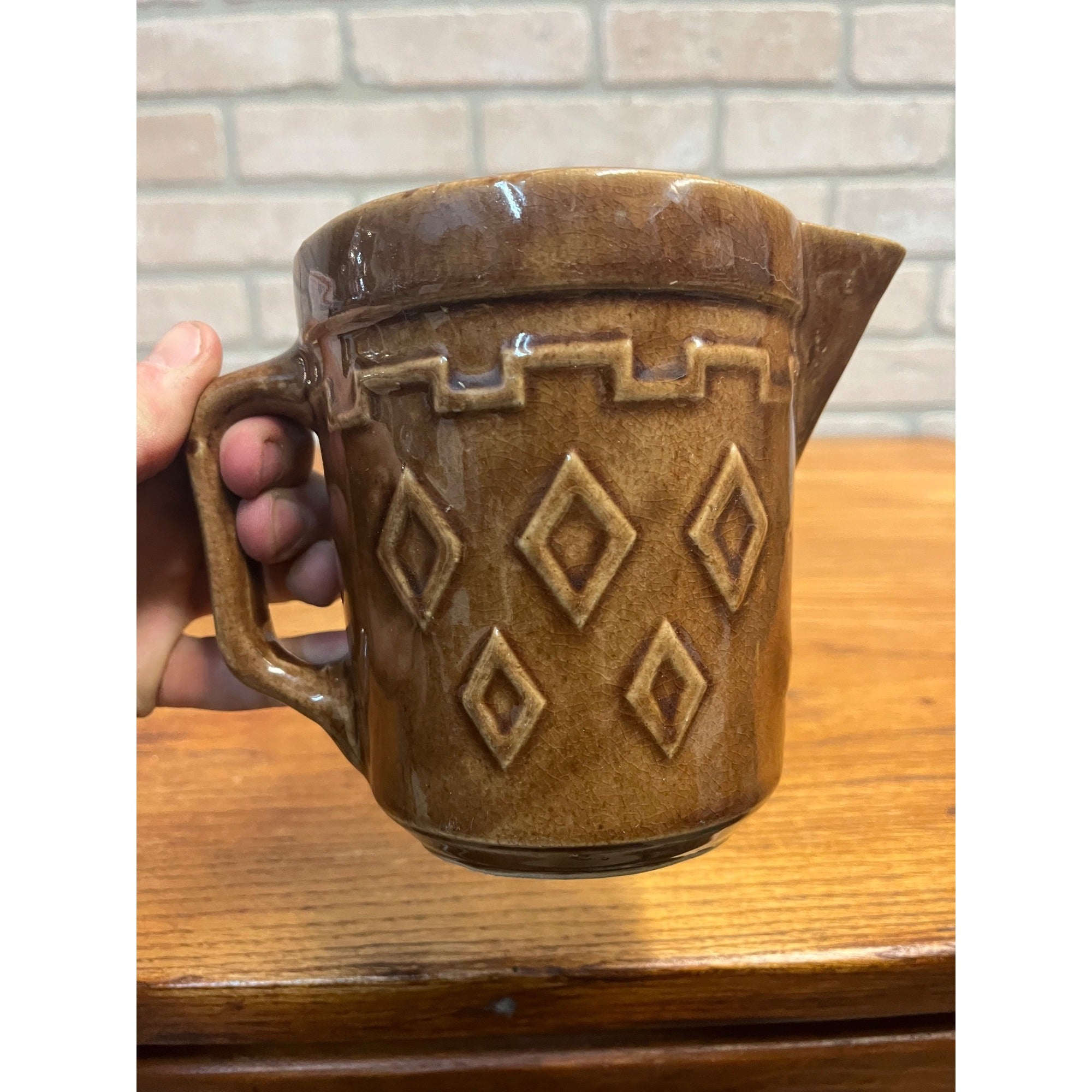 Vintage Stoneware Farmhosue Creamer Pitcher Diamond Monmouth Western