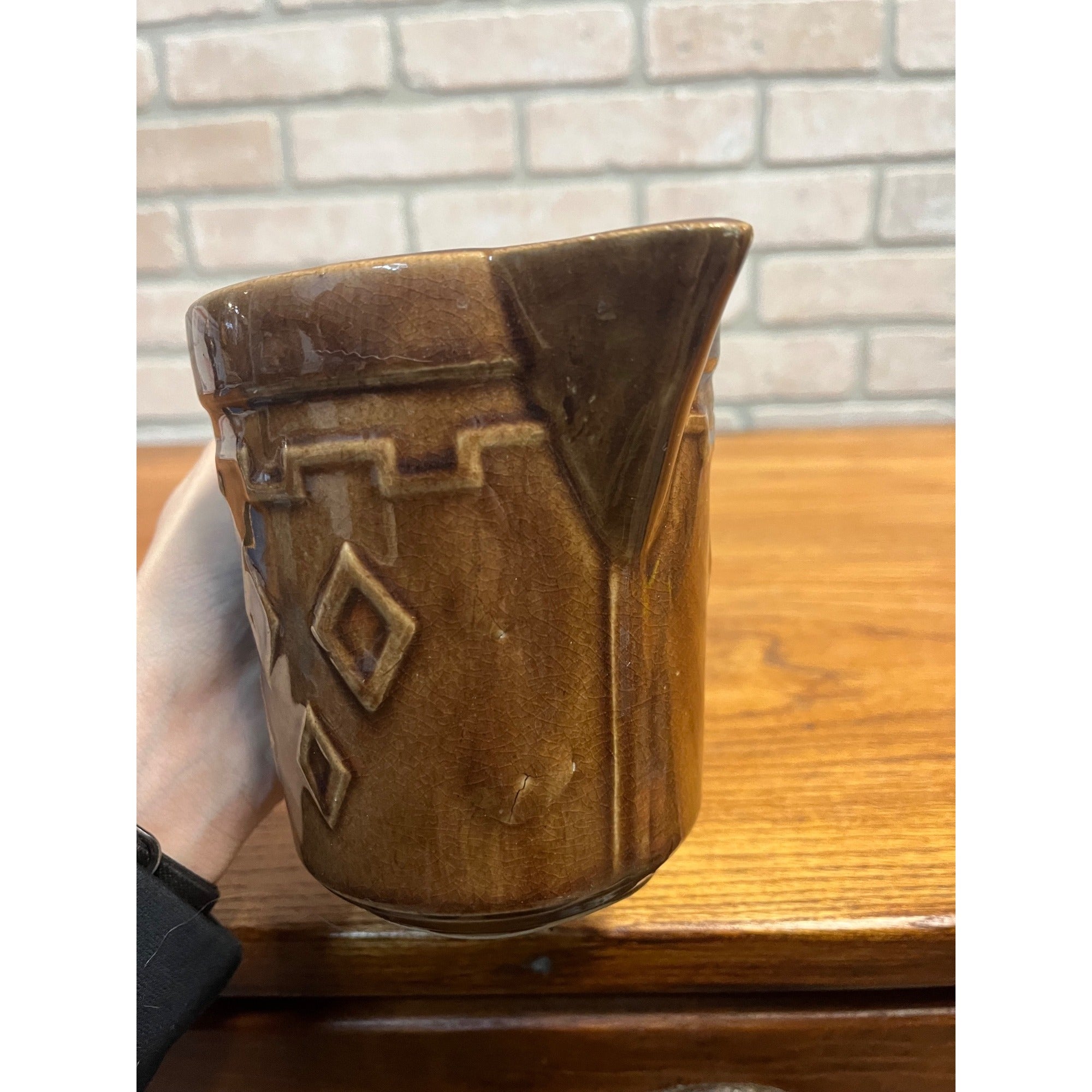 Vintage Stoneware Farmhosue Creamer Pitcher Diamond Monmouth Western