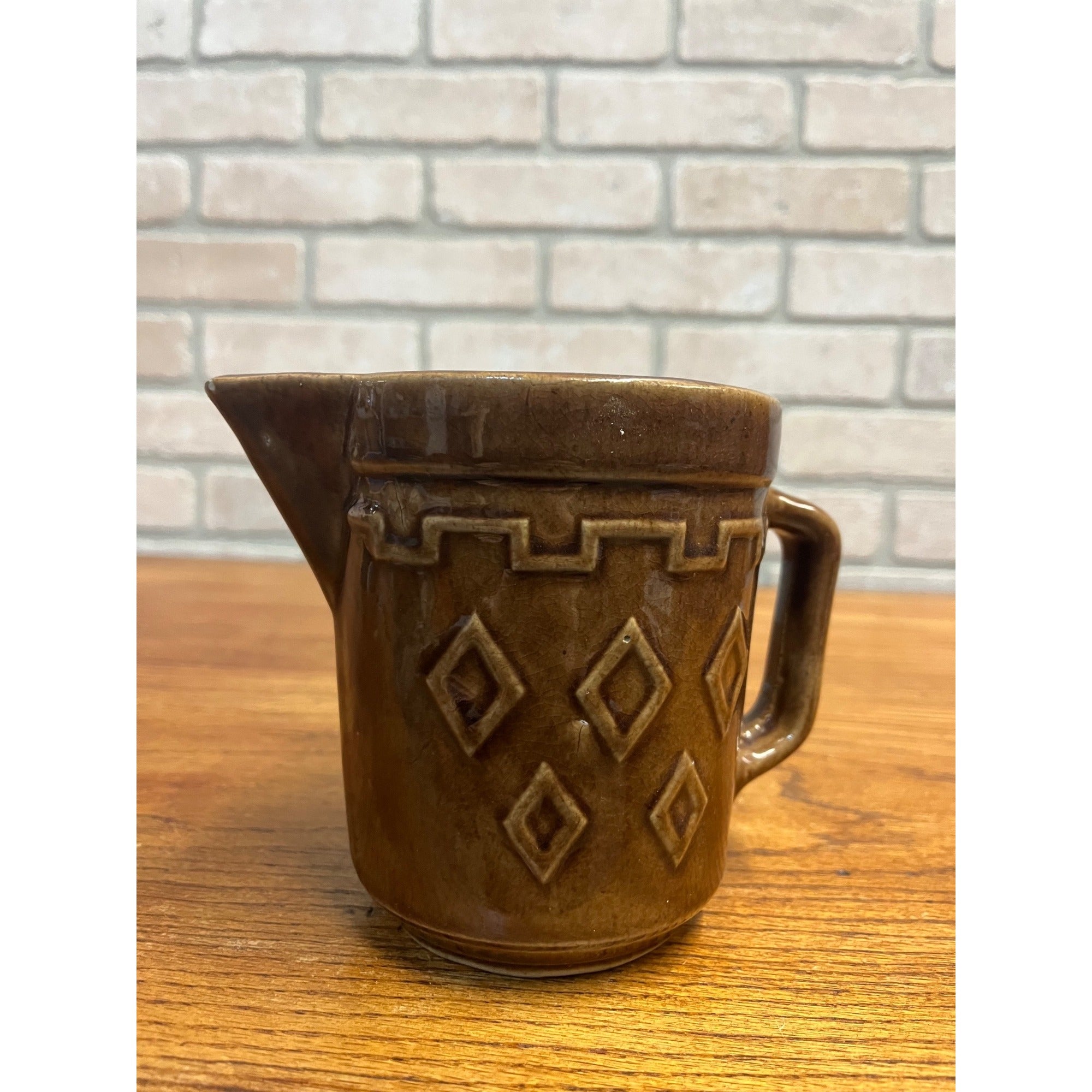 Vintage Stoneware Farmhosue Creamer Pitcher Diamond Monmouth Western