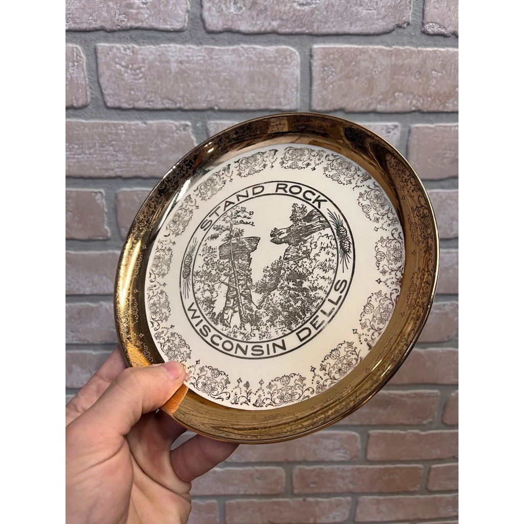 Vintage Stand Rock Wisconsin Dells Plate 22 K Crest-O-Gold Hand Painted