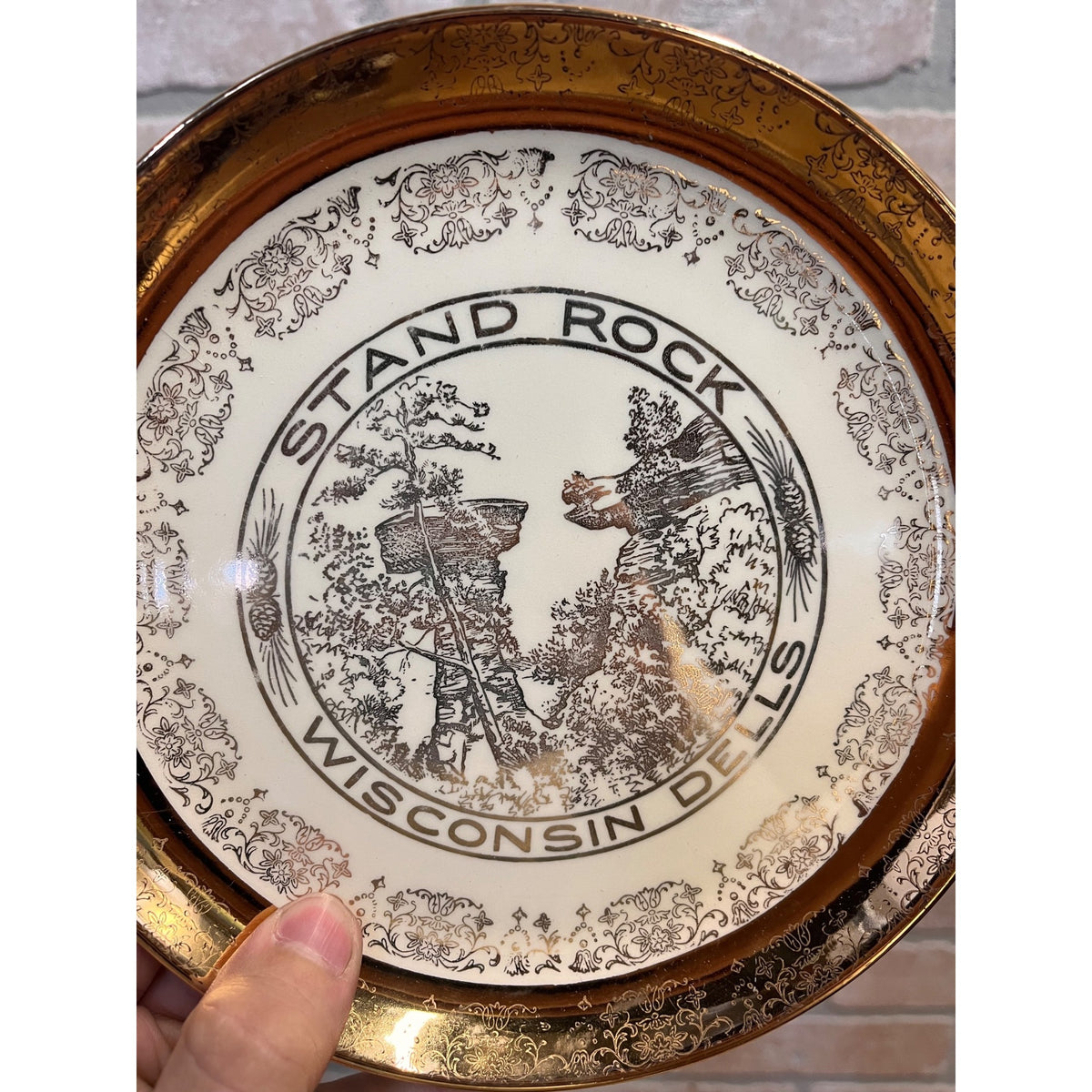 Vintage Stand Rock Wisconsin Dells Plate 22 K Crest-O-Gold Hand Painted