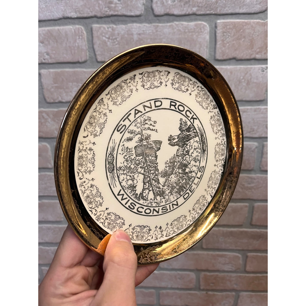 Vintage Stand Rock Wisconsin Dells Plate 22 K Crest-O-Gold Hand Painted